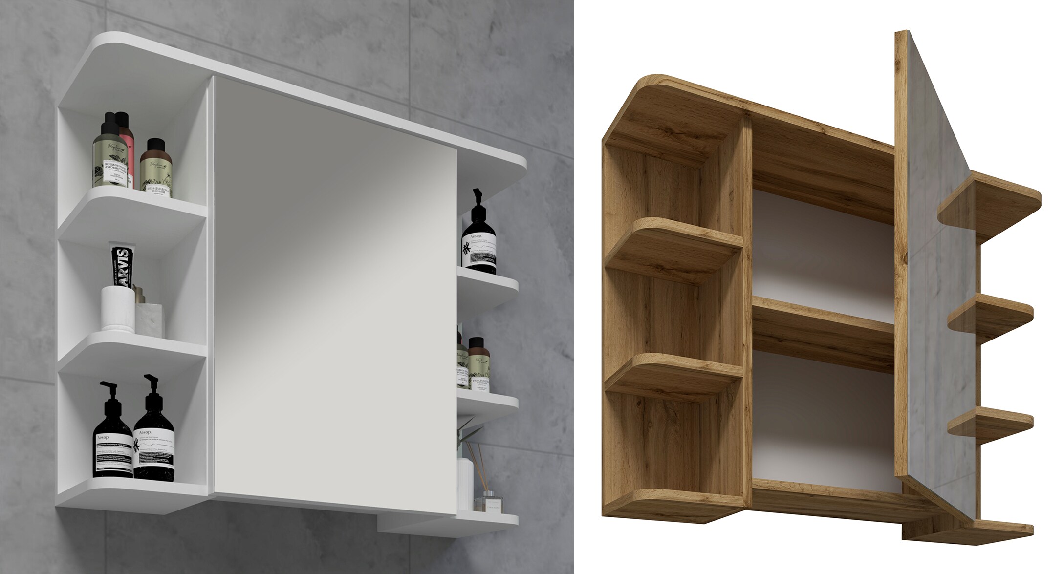 VCM Badschrank zeitlos | Ma&szlig;e ca. H. 64 x B. 80 x T. 21 cm | ausreichend Stauraum | Spiegelschrank - Nilosi 