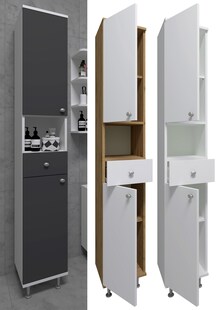 VCM Holz Badezimmerschrank | Badmöbel | Hochschrank | Badschrank | Maße ca. H. 185 x B. 30 x T. 31 cm - Nilosi 