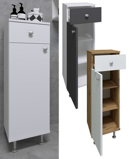 VCM Holz Midischrank | Badschrank | Maße: H. 95 x B. 30 x T. 30 cm | 1 Schublade | 1 Drehtür | 3 Fächer - Nilosi 