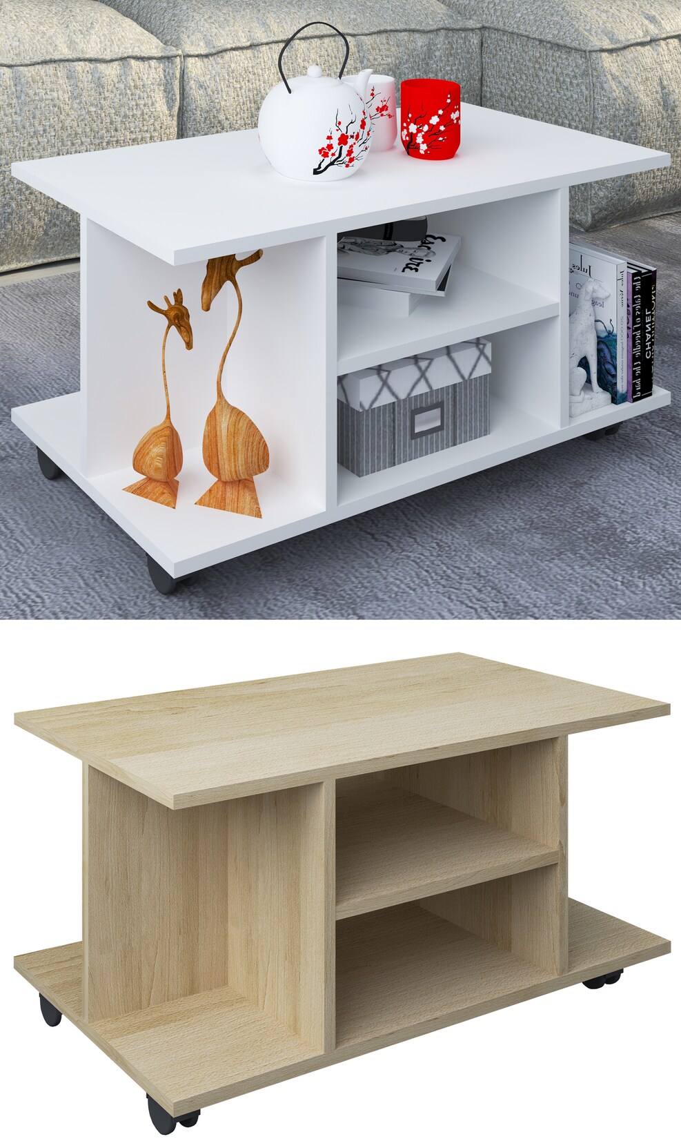 VCM Couchtisch "Holz Sofatisch Couchtisch Rollen Findula" 1 Stk. tlg.