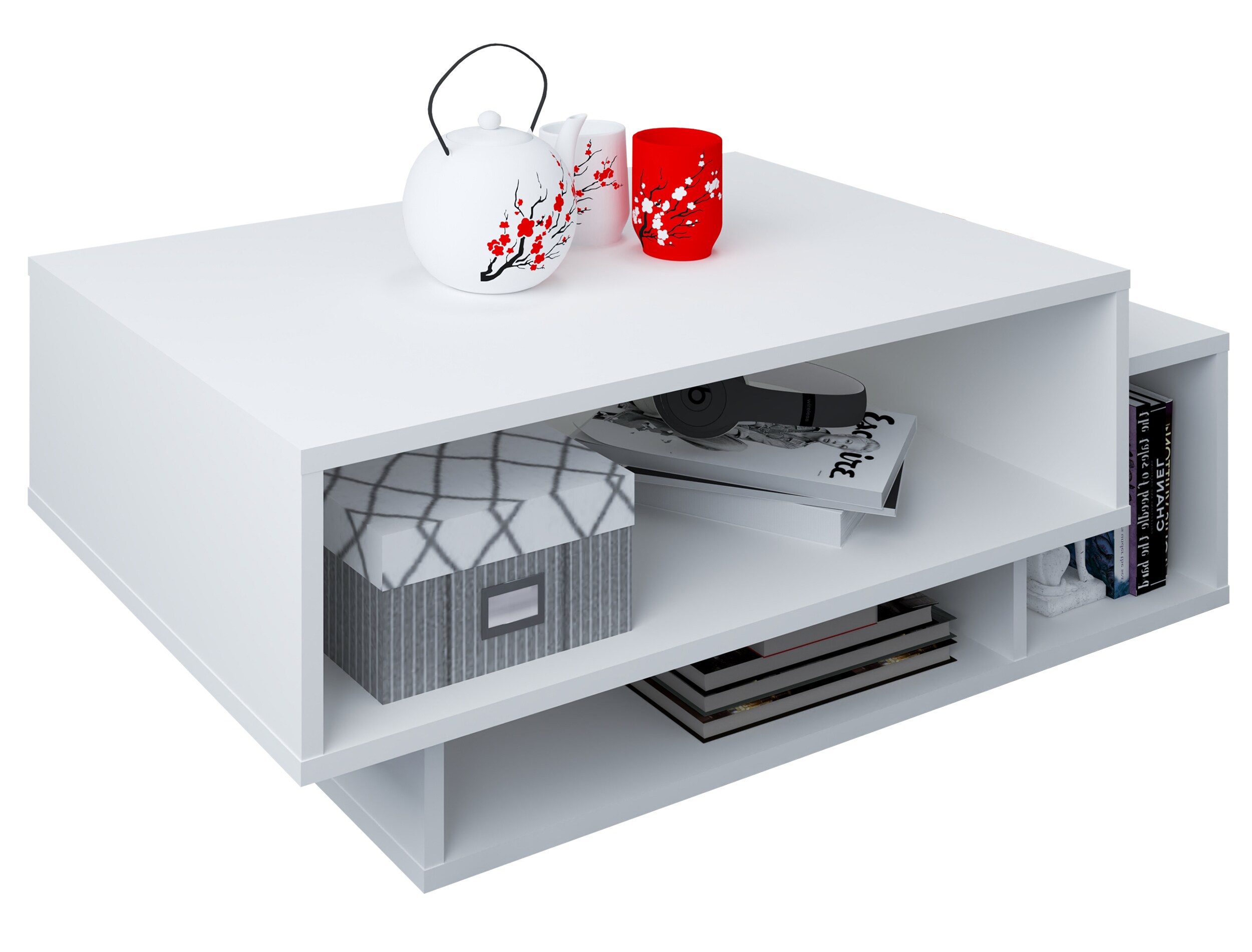 VCM Holz Couchtisch | Sofatisch mit ausreichend Stauraum | Ma&szlig;e ca. H. 35 x B. 88 x T. 50 cm | Wohnzimmertisch - Runila 