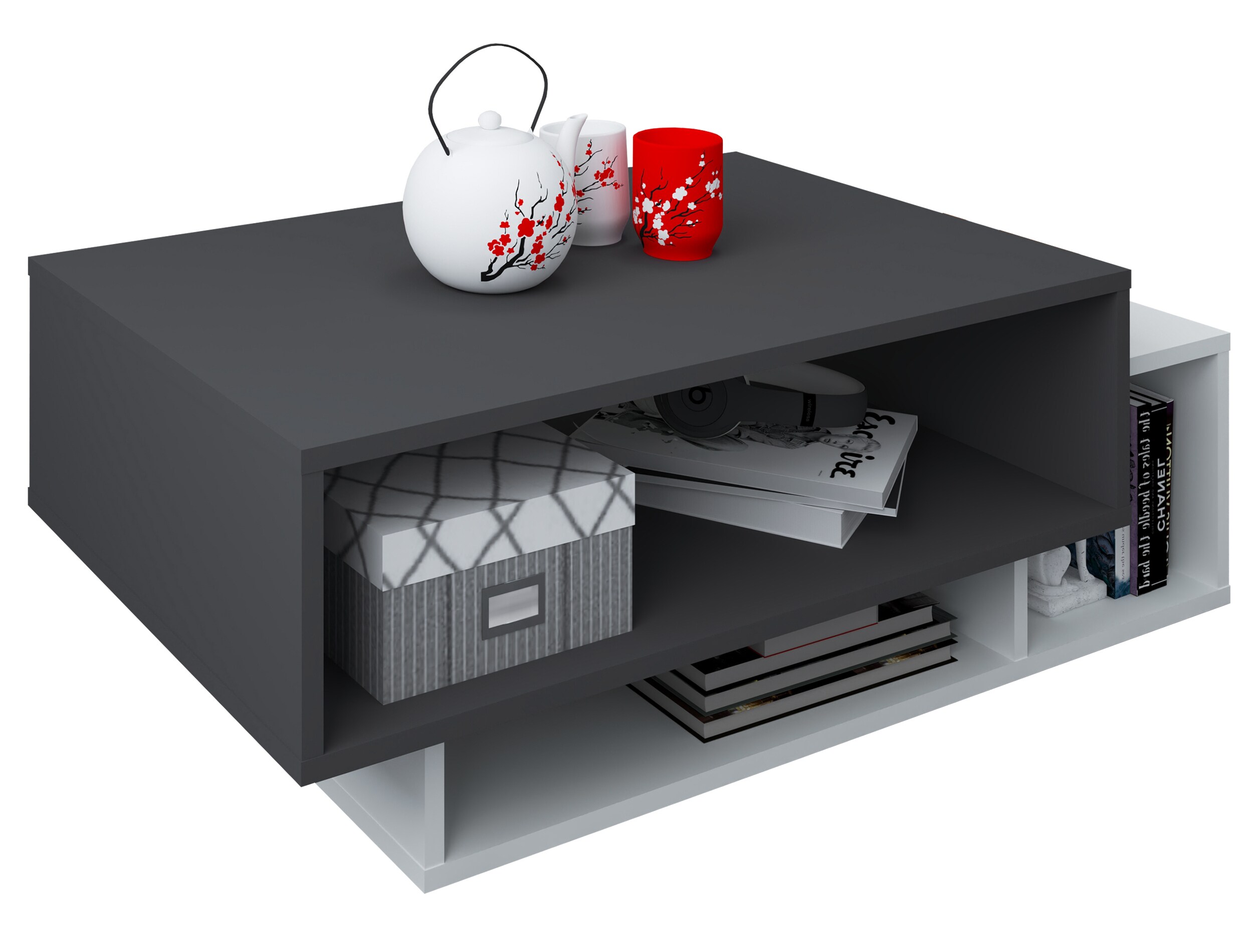 VCM Holz Couchtisch | Sofatisch mit ausreichend Stauraum | Ma&szlig;e ca. H. 35 x B. 88 x T. 50 cm | Wohnzimmertisch - Runila 