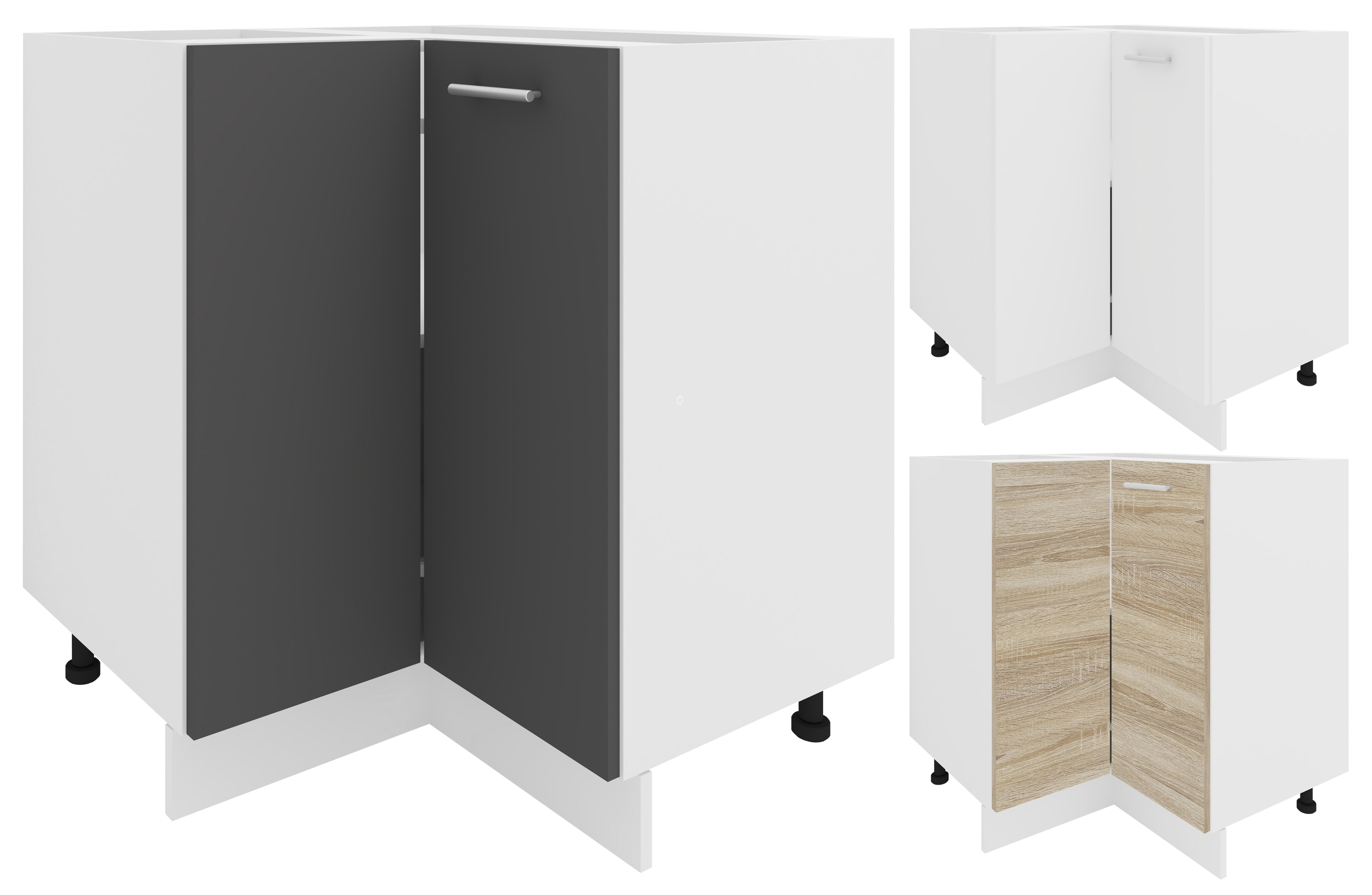 VCM Eckschrank | H&ouml;henverstellbare F&uuml;&szlig;e | Ma&szlig;e H. 82 x B. 76 x T. 76 cm | K&uuml;che Unterschrank | K&uuml;cheneckschrank - Esilo 