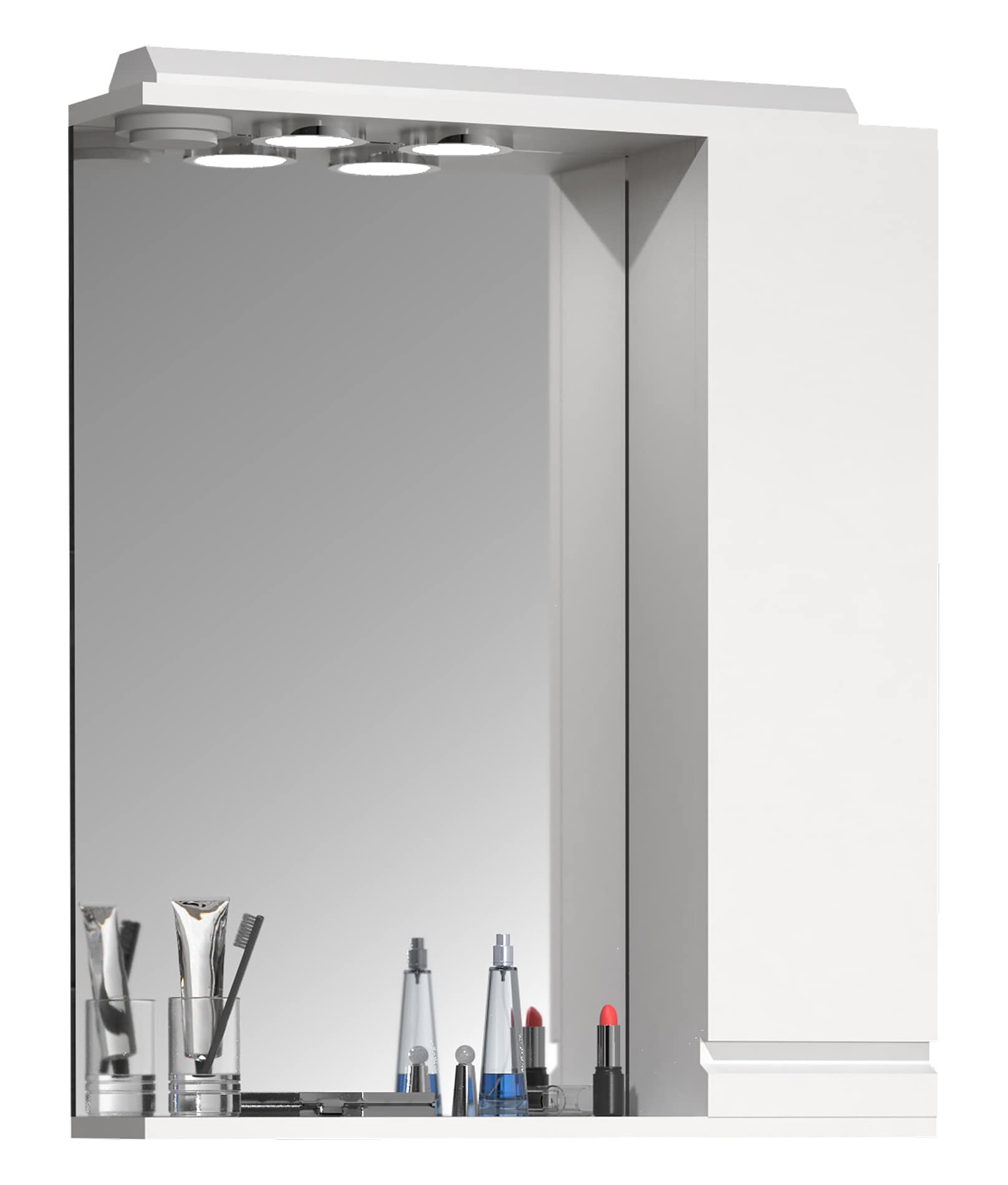 VCM Badschrank zeitlos | Ma&szlig;e ca. H. 71 x B. 60 x T. 14 cm | ausreichend Stauraum | Spiegelschrank mit Beleuchtung - Silora L 