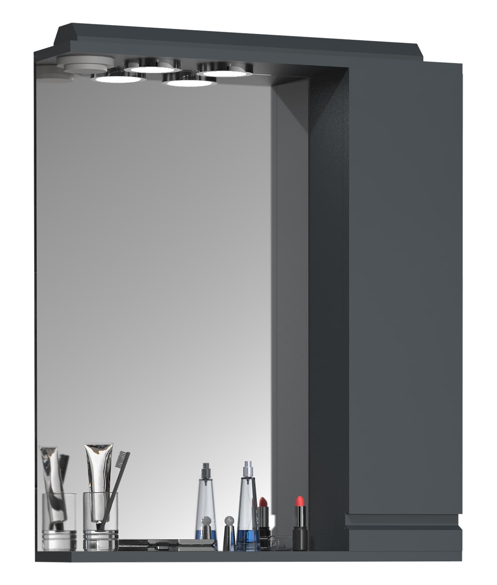 VCM Badschrank zeitlos | Ma&szlig;e ca. H. 71 x B. 60 x T. 14 cm | ausreichend Stauraum | Spiegelschrank mit Beleuchtung - Silora L 