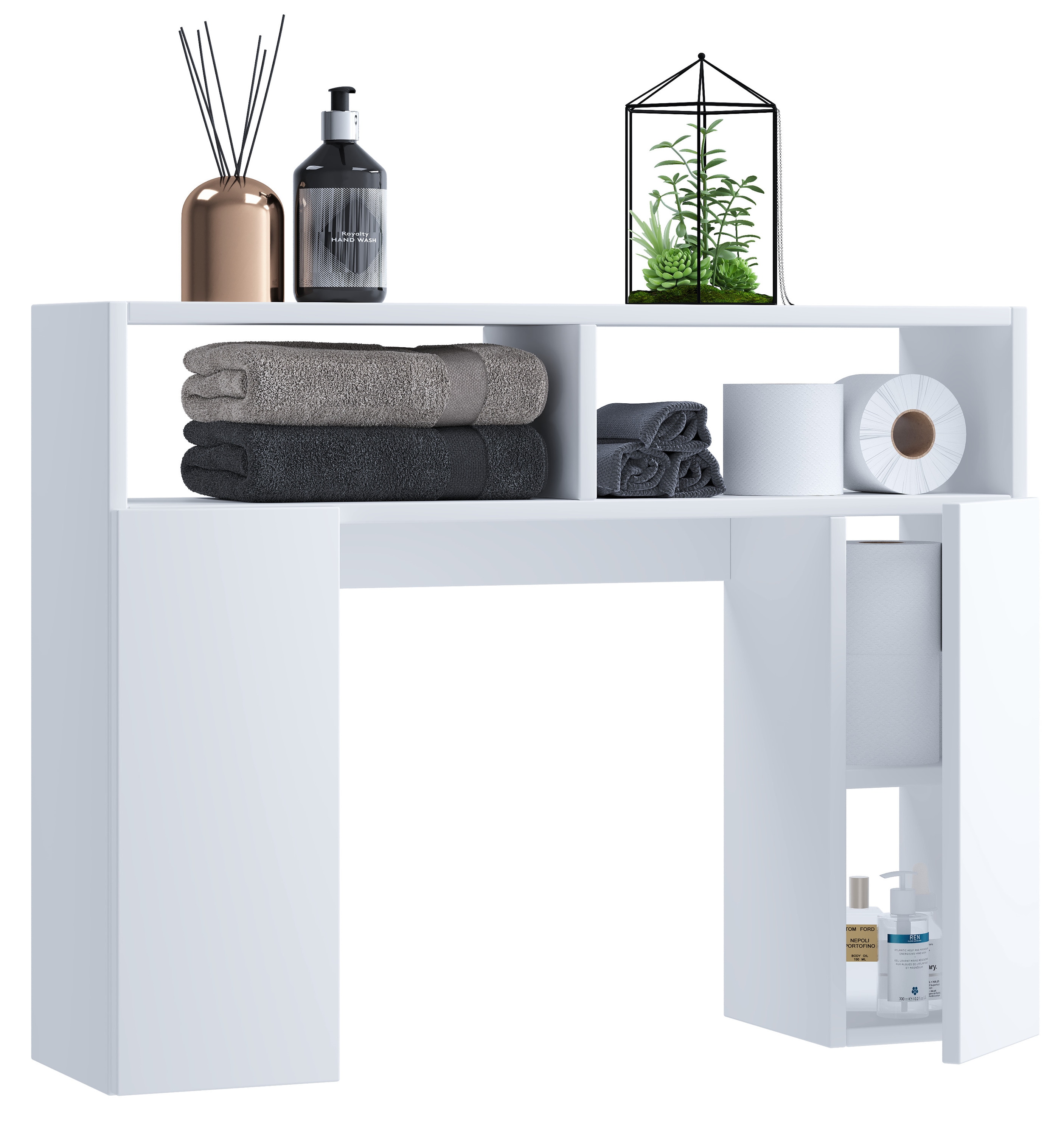 VCM Holz Wandregal | &Uuml;berbau WC Toilette | Ma&szlig;e: H. 61 x B. 76 x T. 20 cm | 2 kleine Dreht&uuml;ren mit ja 2 F&auml;cher | 2 offene Regalf&auml;cher - Tinoli S 