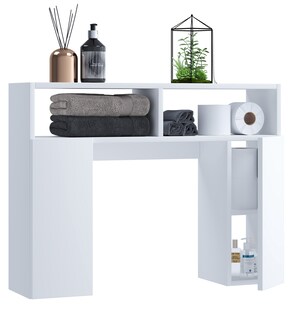 VCM Holz Wandregal | Überbau WC Toilette | Maße: H. 61 x B. 76 x T. 20 cm | 2 kleine Drehtüren mit ja 2 Fächer | 2 offene Regalfächer - Tinoli S 