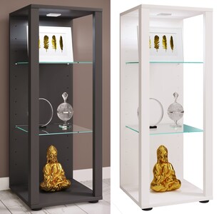 VCM Glasvitrine stehend | Vitrine Glas mit ESG-Sicherheitsglas | Maße ca. H. 90 x B. 35 x T. 35 cm | Standvitrine Glas | Modern und platzsparend | Glas Vitrinenschrank –  Glasol M 