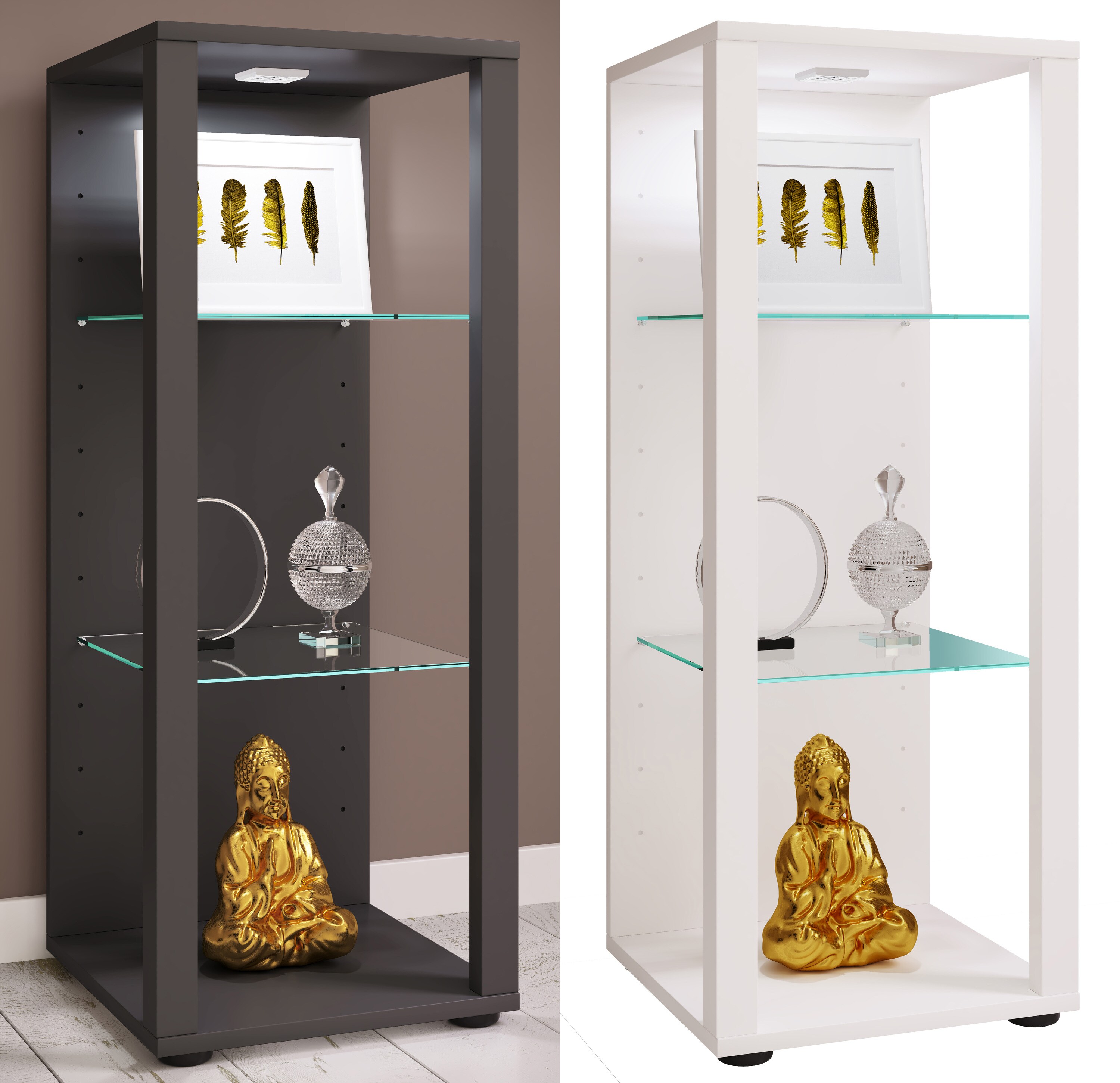 VCM Glasvitrine stehend | Vitrine Glas mit ESG-Sicherheitsglas | Ma&szlig;e ca. H. 90 x B. 35 x T. 35 cm | Standvitrine Glas | Modern und platzsparend | Glas Vitrinenschrank &ndash;  Glasol M 