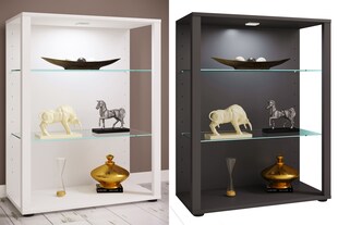 VCM Glasvitrine stehend | Vitrine Glas mit ESG-Sicherheitsglas | Maße ca. H. 90 x B. 70 x T. 35 cm | Standvitrine Glas | Modern und platzsparend | Glas Vitrinenschrank –  Glasol L 