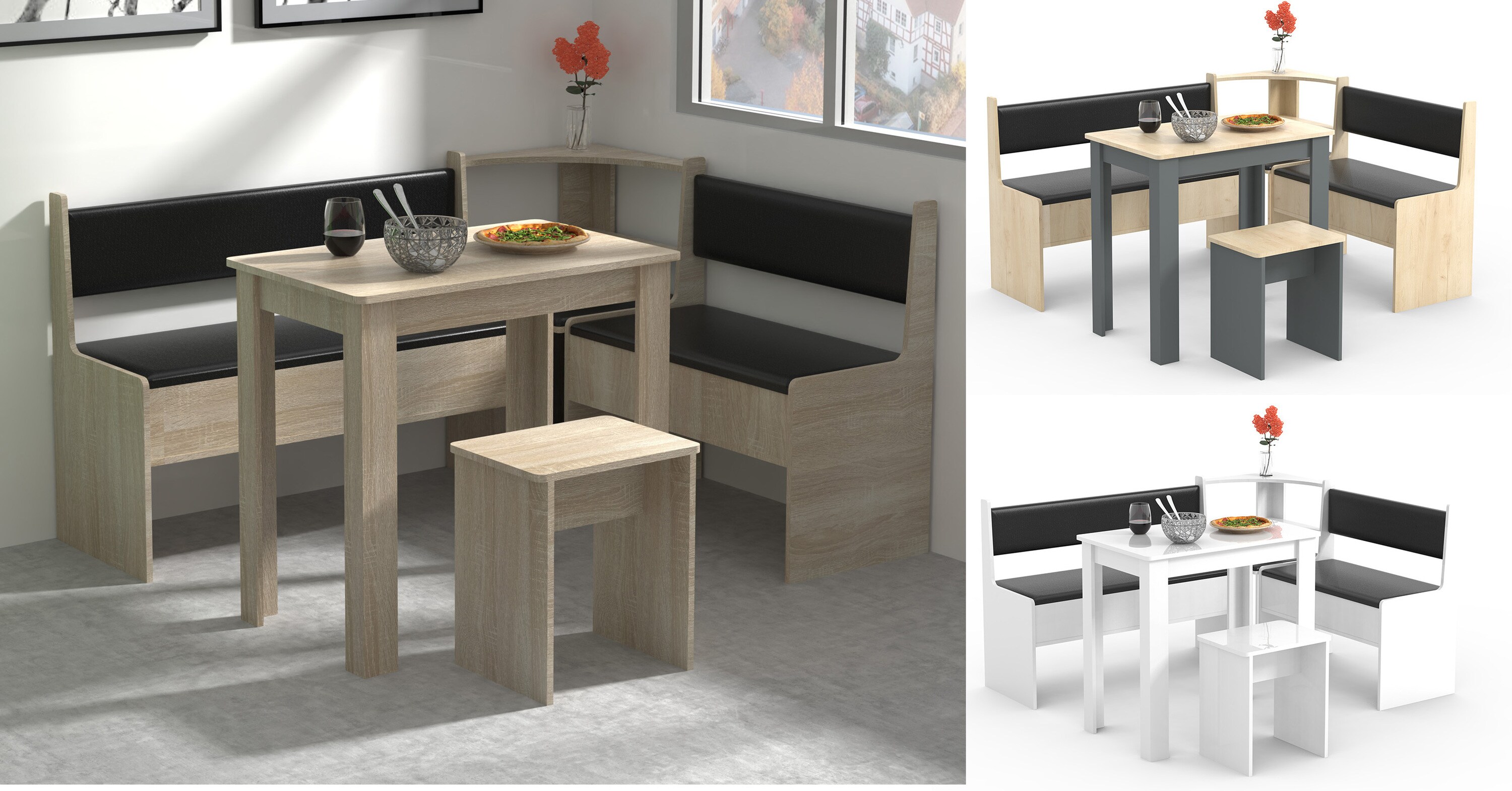 VCM Eckbankgruppe Sitzgruppe Esszimmergruppe Bank Tisch Hocker Esal Mini 