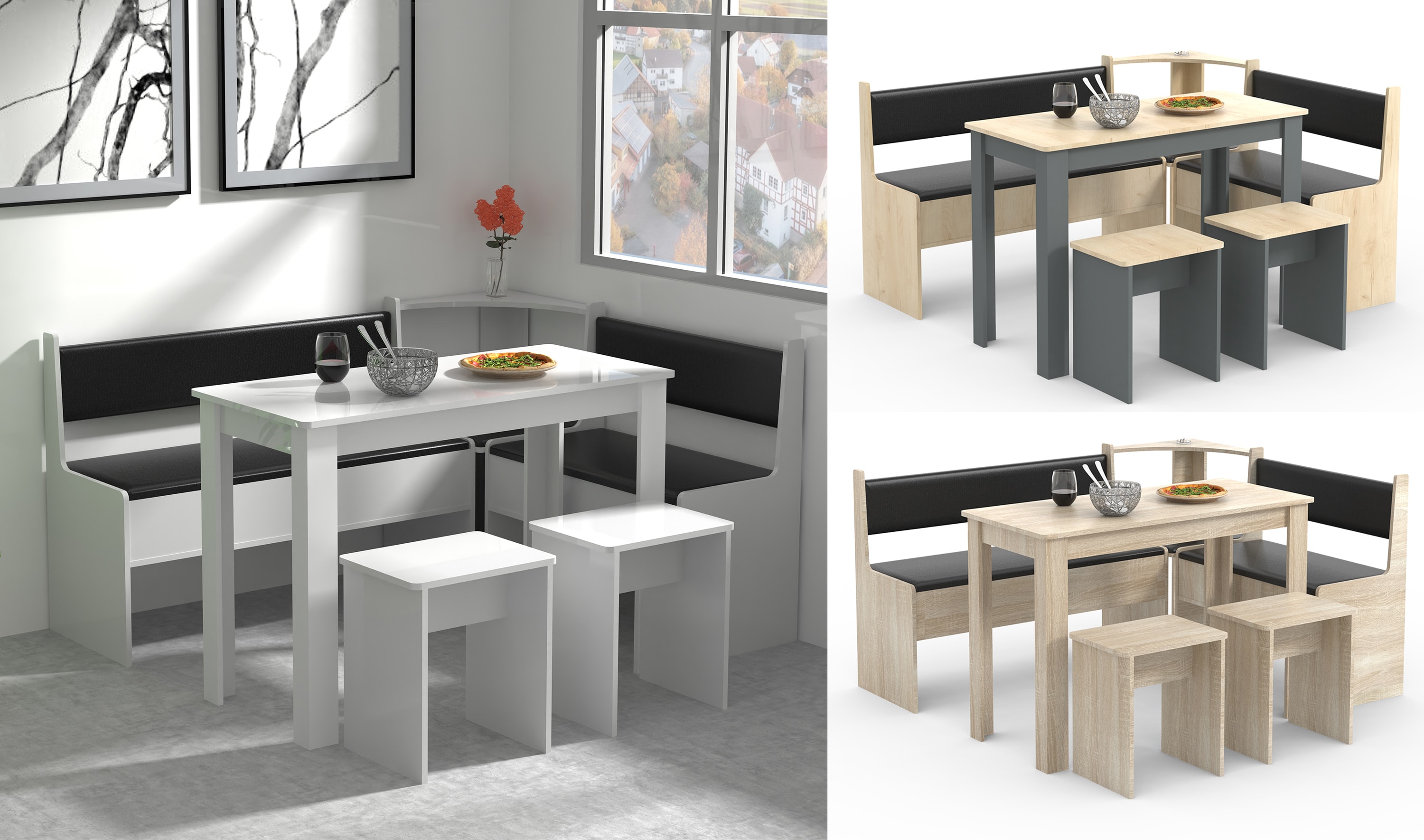 VCM Eckbankgruppe Sitzgruppe Esszimmergruppe Bank Tisch Hocker Esal Maxi 