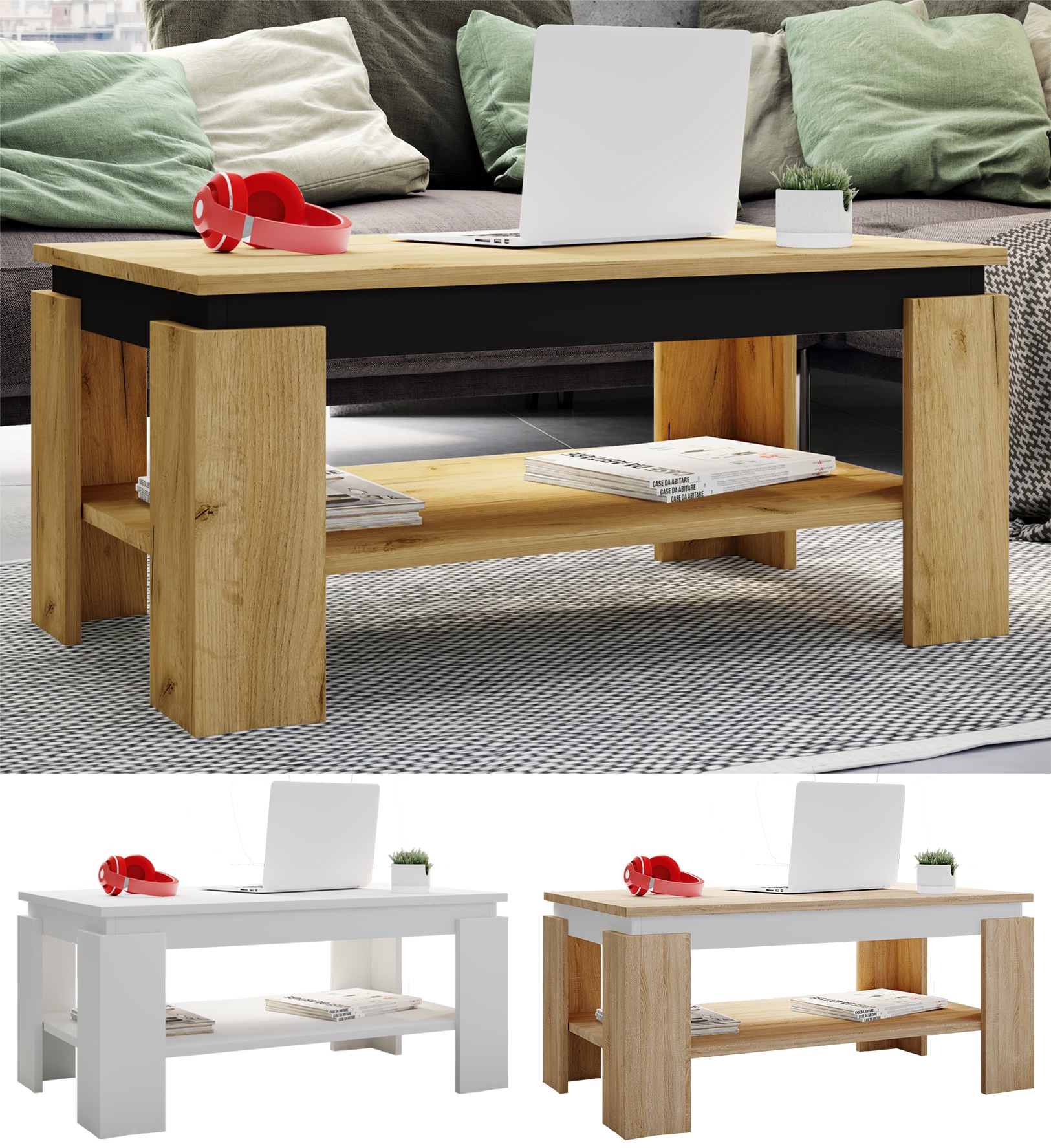VCM Holz Beistelltisch | Couchtisch schlicht | Ma&szlig;e ca. H. 41 x B. 90 x T. 53cm | Wohnzimmertisch | Sofatisch - Rolas 