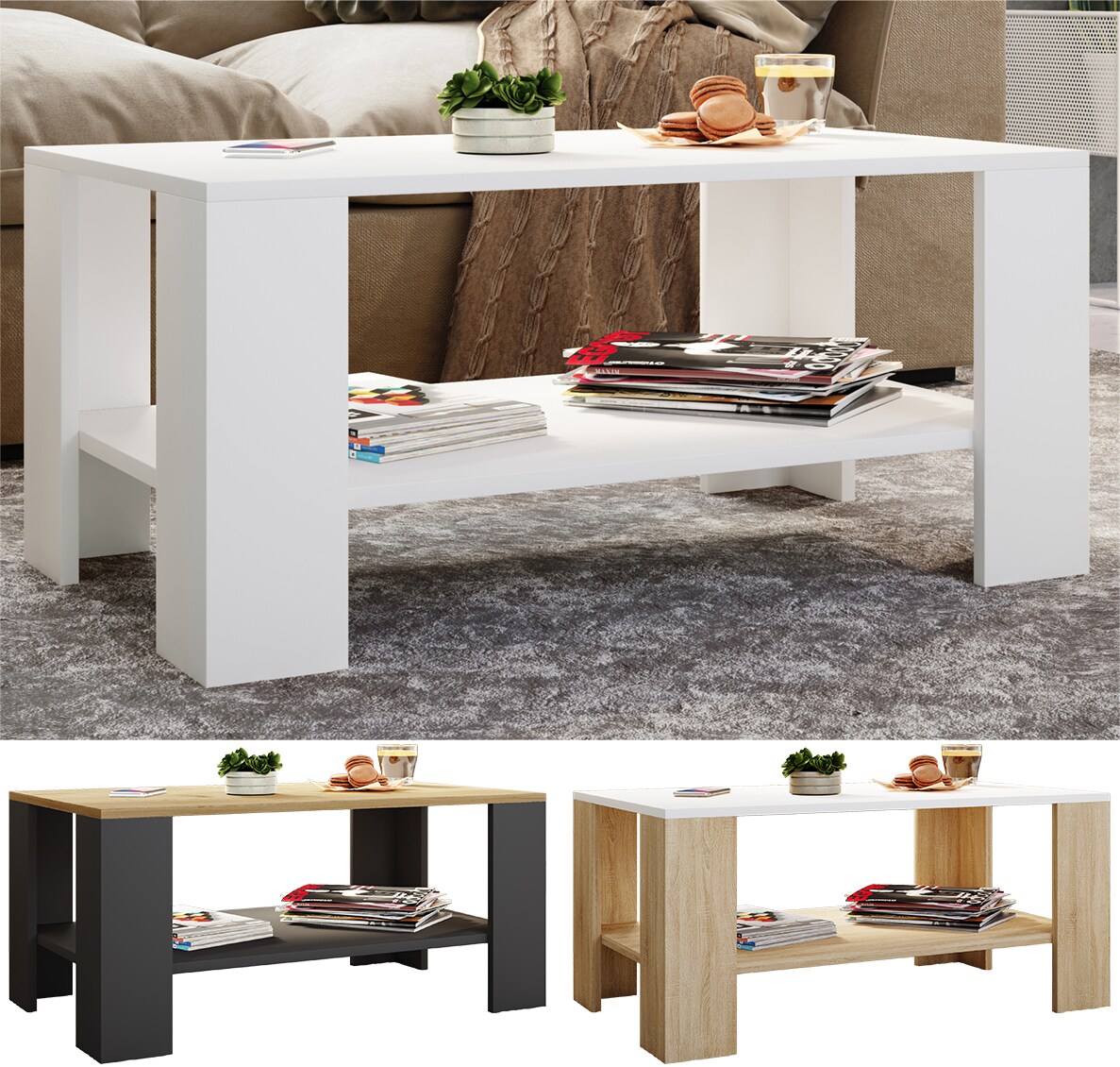 VCM Holz Beistelltisch | Couchtisch schlicht | Ma&szlig;e ca. H. 55 x B. 90 x T. 41 cm | Wohnzimmertisch | Sofatisch - Dalus 