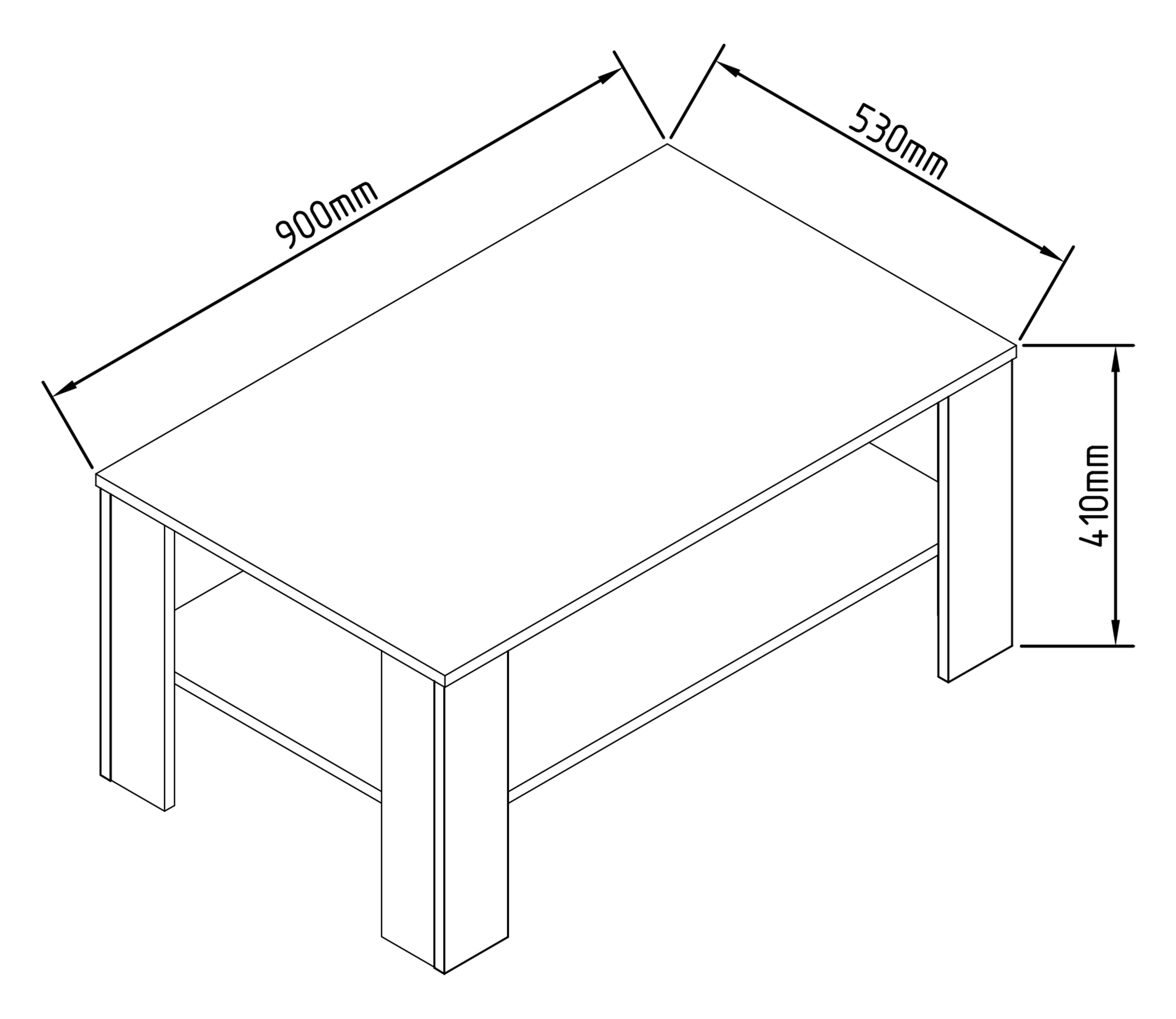 VCM Holz Beistelltisch | Couchtisch schlicht | Maße ca. H. 55 x B. 90 x T. 41 cm | Wohnzimmertisch | Sofatisch