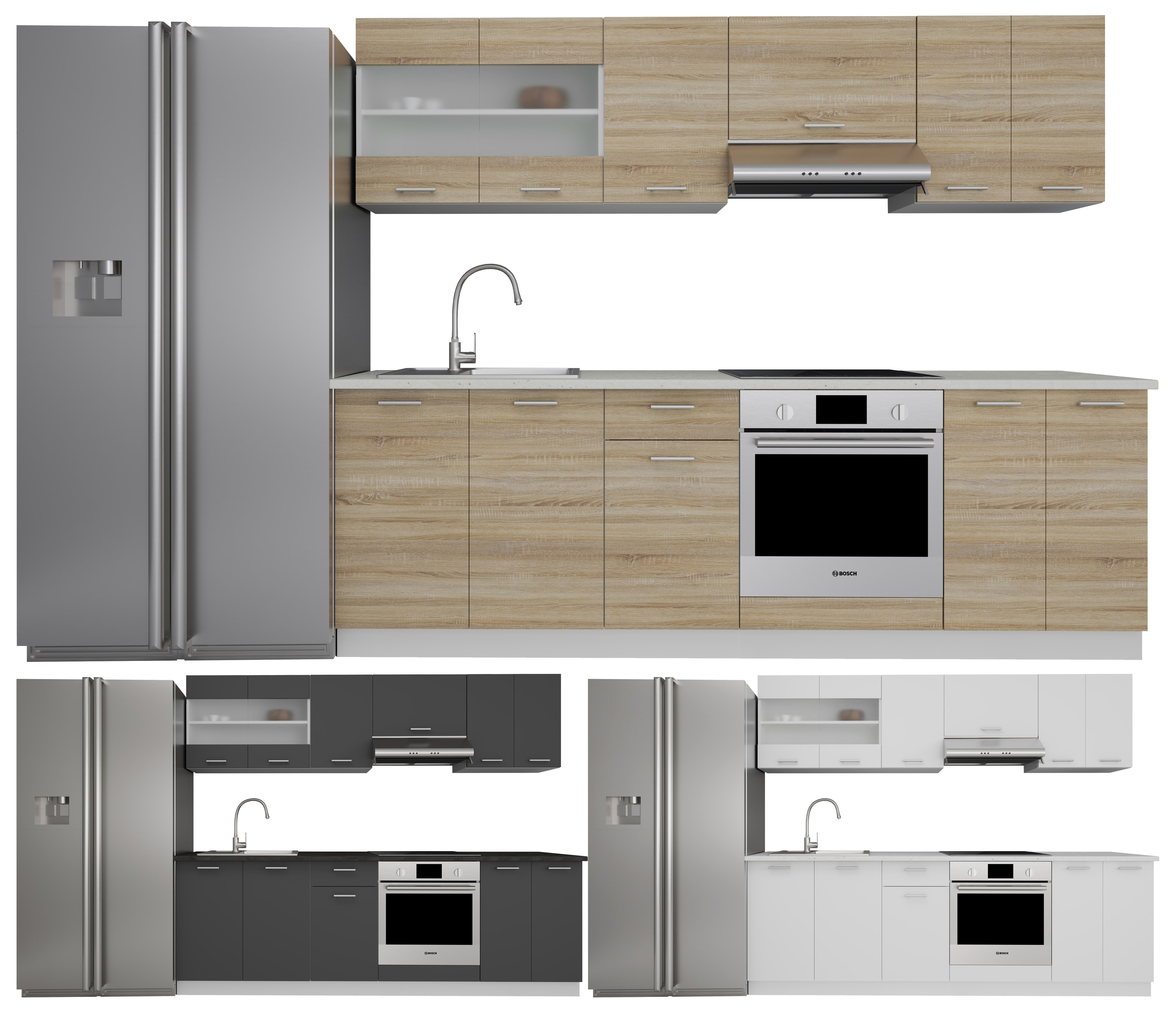 VCM 8-tlg Einbauk&uuml;che | Ma&szlig;e ca. H. 145 x B. 240 x. T. 46 cm | K&uuml;chenzeile | K&uuml;chenblock | Komplettk&uuml;che - Esilo 