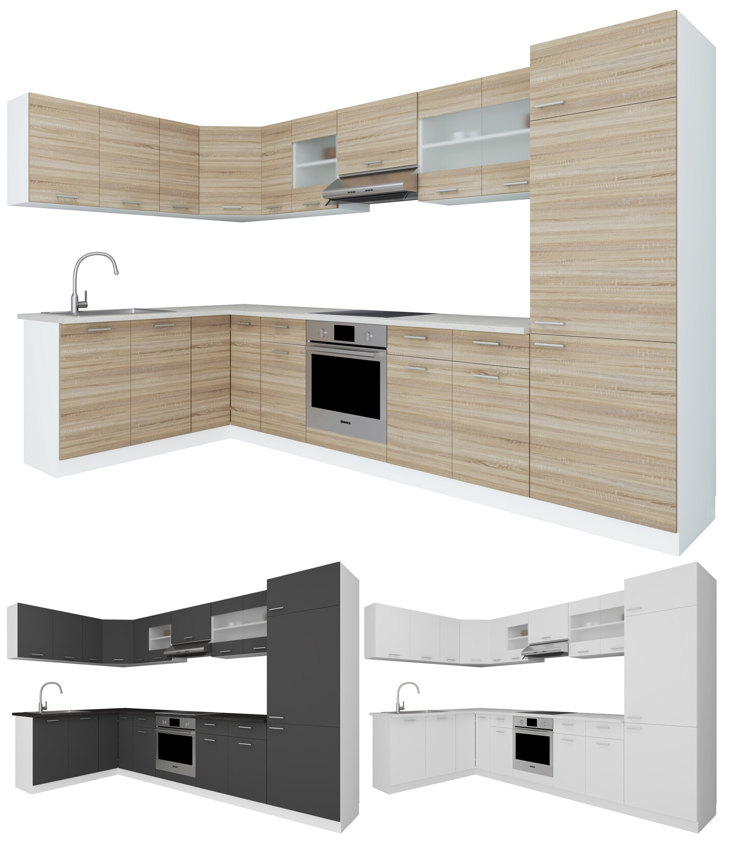 VCM NORDIC Esilo 13-teilige Eckküche - Glas und anthrazitgraues Holz, Grau (Anthrazitgrau), VCM Nordic