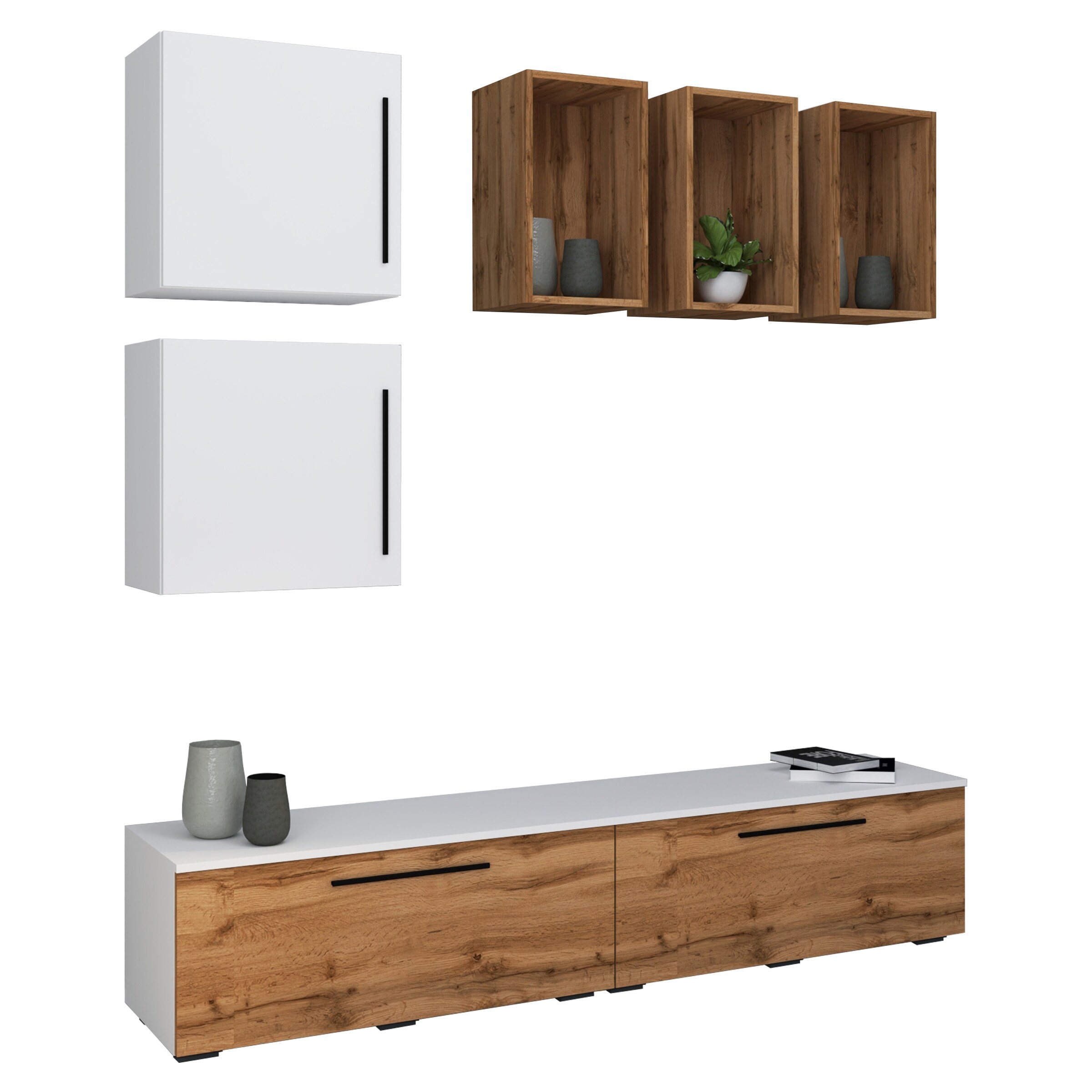 VCM TV M&ouml;bel | Wohnwand mit ausreichend Stauraum | Anbauwand | Ma&szlig;e H. 200 x B. 190 x T. 40 cm | Fernseh M&ouml;bel &ndash; Arila L 