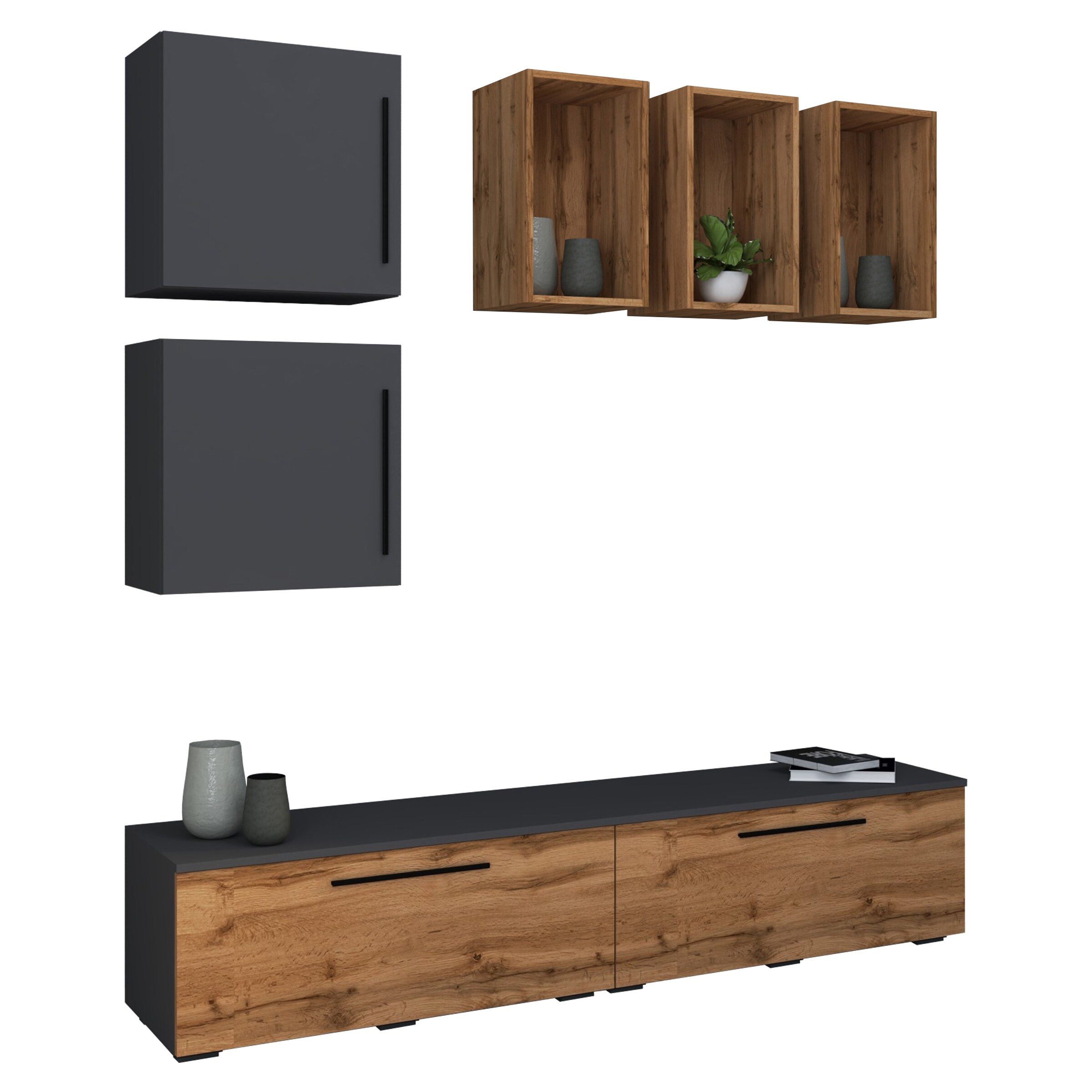 VCM TV M&ouml;bel | Wohnwand mit ausreichend Stauraum | Anbauwand | Ma&szlig;e H. 200 x B. 190 x T. 40 cm | Fernseh M&ouml;bel &ndash; Arila L 