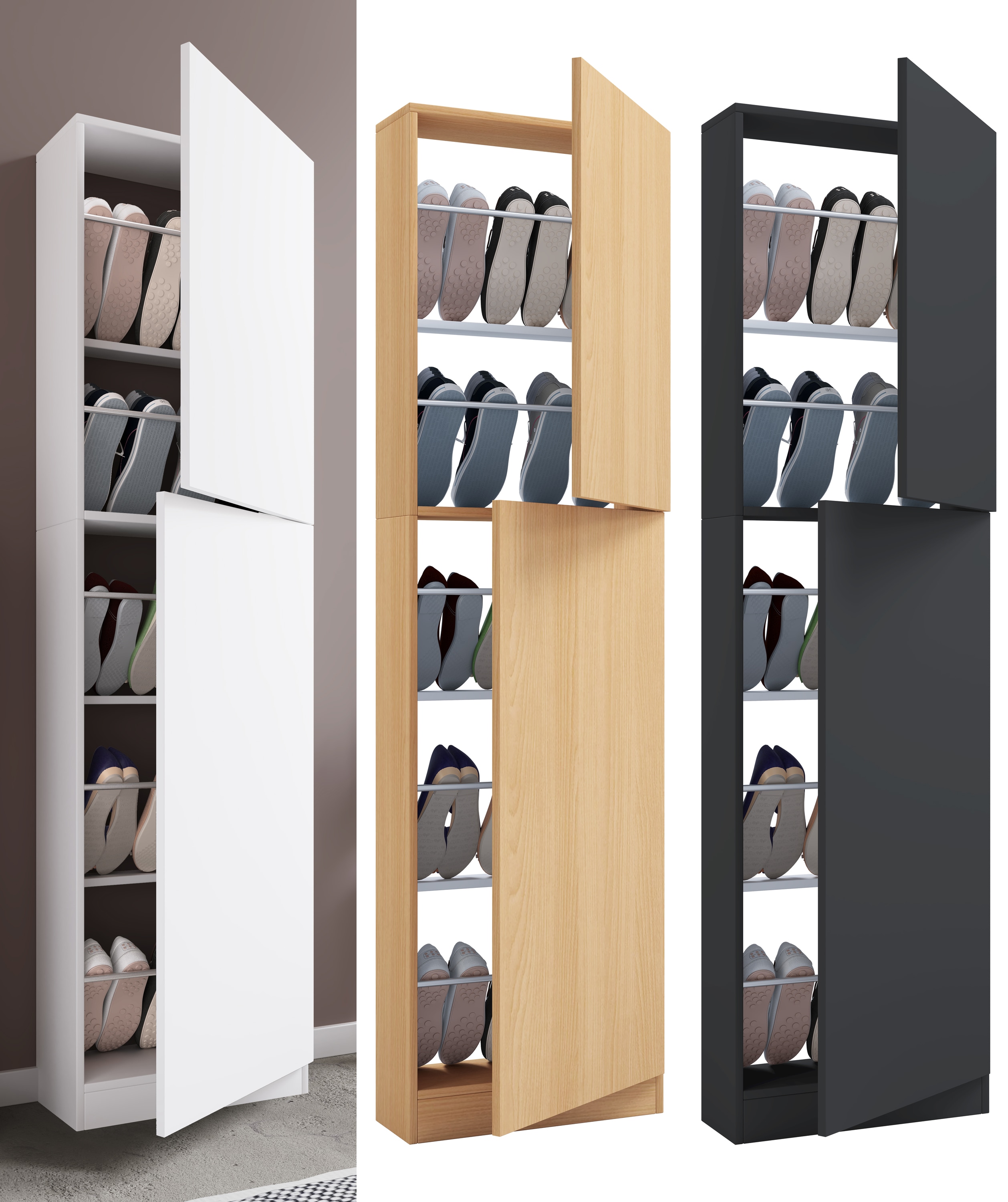 VCM Holz Schuhschrank | Ma&szlig;e: H. 180 x B. 50 x T. 17 cm | 2 Dreht&uuml;ren - Fulisa XL 