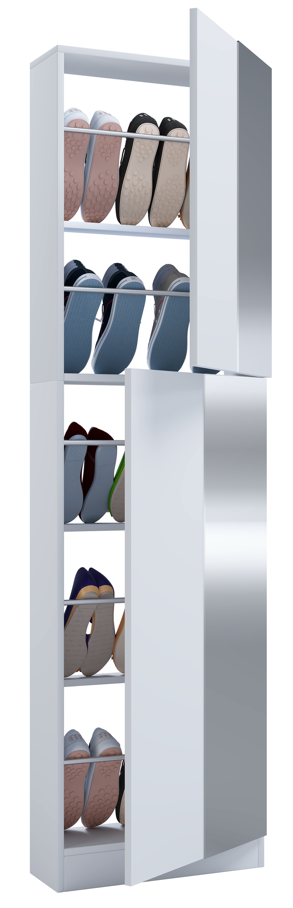 VCM Holz Schuhschrank | Ma&szlig;e: H. 180 x B. 50 x T. 17 cm | 2 Dreht&uuml;ren | praktischer Spiegel - Fulisa XL Spiegel 