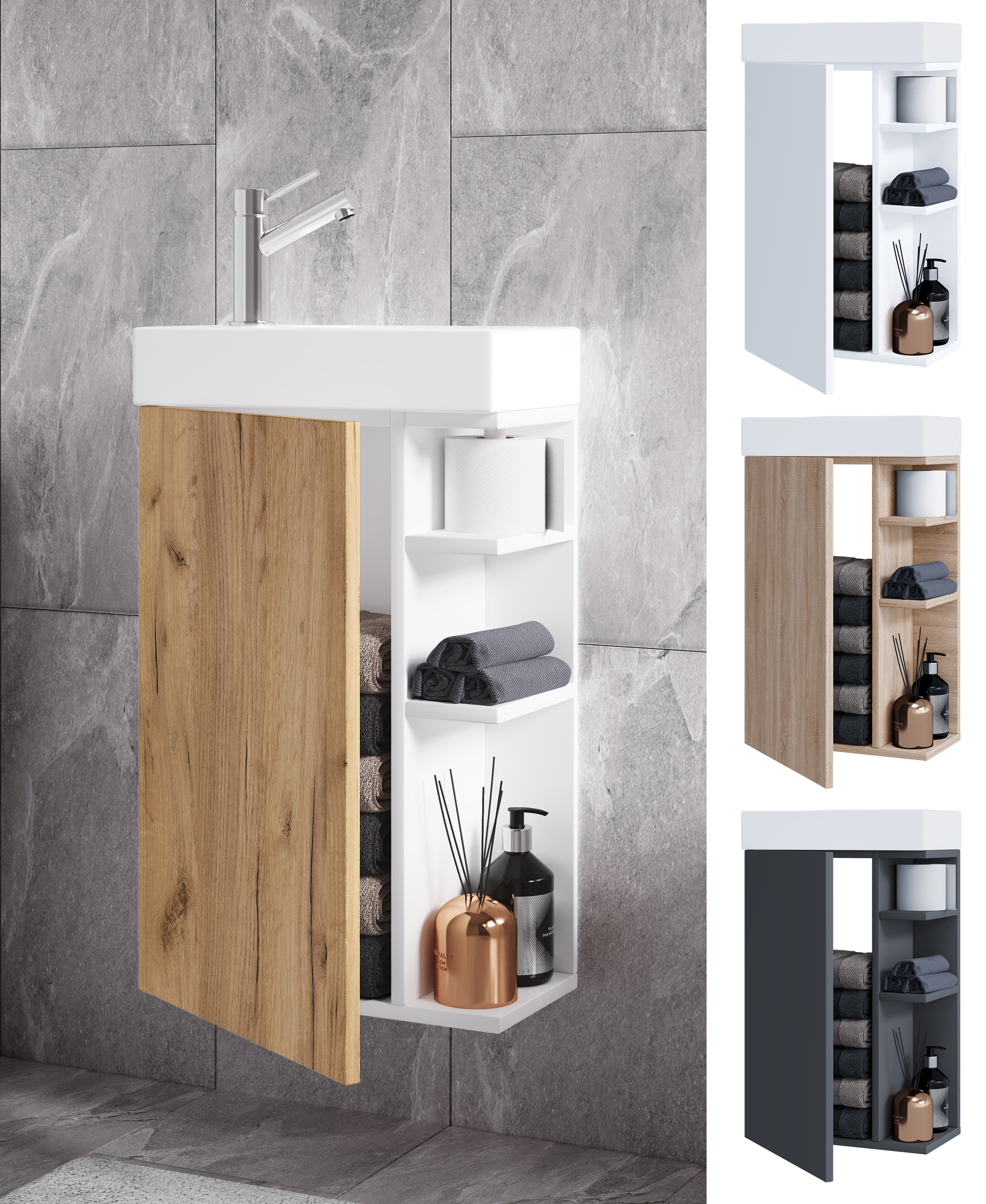 VCM 2-tlg Set | Waschplatz f&uuml;r G&auml;ste WC | G&auml;stebad | Waschtisch Toilette | Badm&ouml;bel Badezimmer Set &ndash; Lumia 