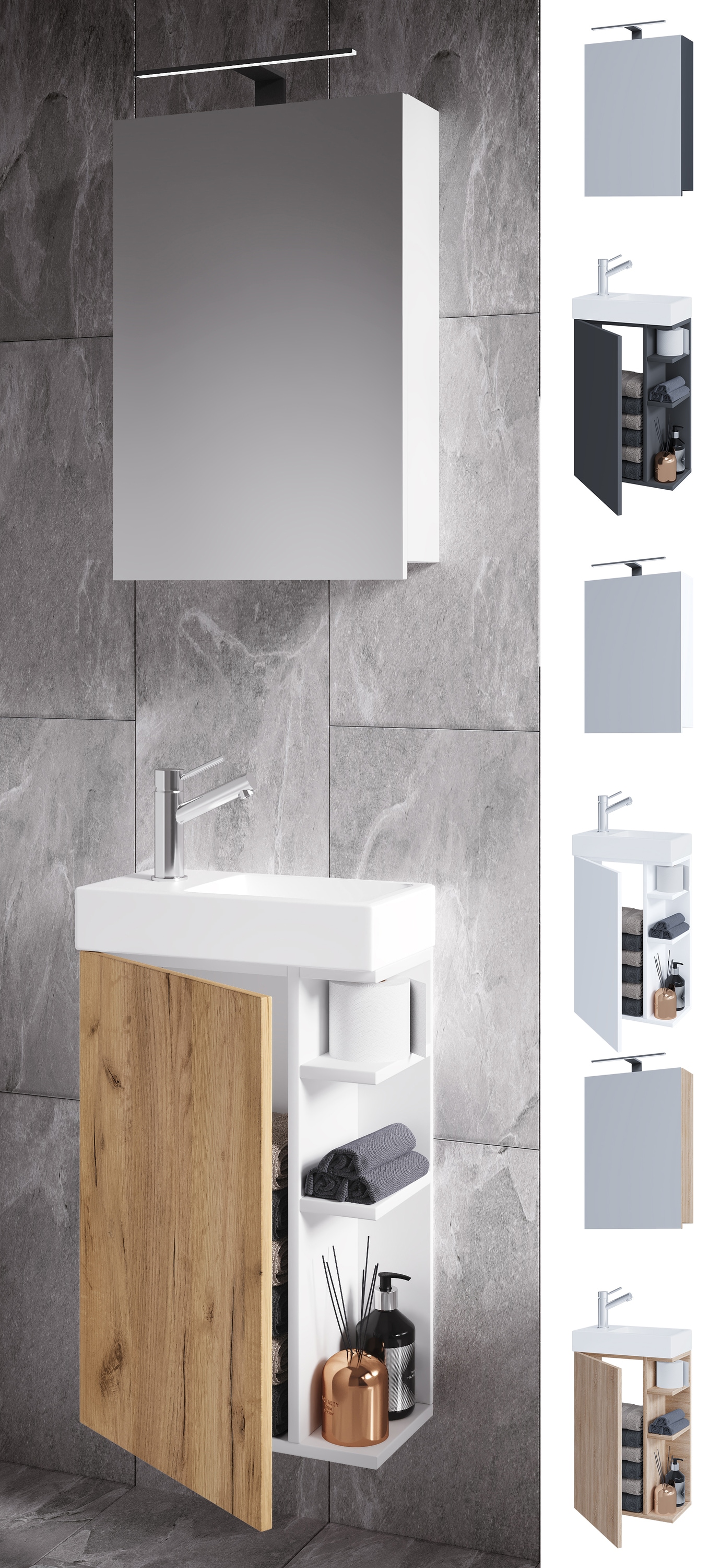 VCM 3-tlg Set | Waschplatz f&uuml;r G&auml;ste WC | G&auml;stebad Toilette | Waschtisch mit Spiegelschrank | Badm&ouml;bel Badezimmer Set &ndash; Lumia 