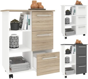 VCM Küchenwagen | Rollwagen | Maße Küchenwagen ca. H. 85 x B. 68 x T. 38 cm | ausreichend Stauraum und drei Schubladen | rollbar | Servierwagen - Esilo L 