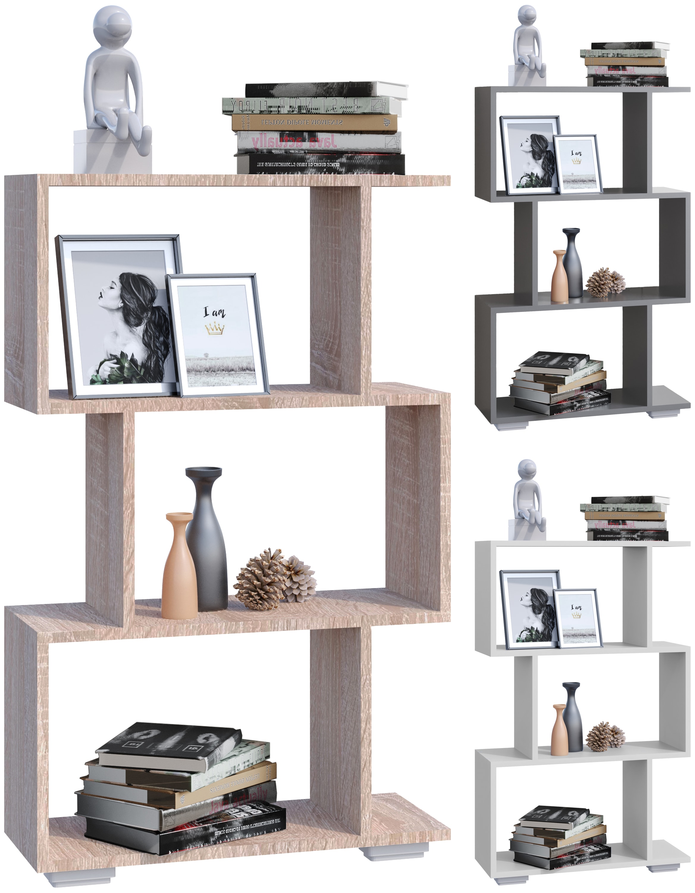 VCM Holz Raumteiler Stand Regal B&uuml;cherregal Deko B&uuml;cher Standregal Palusa M 