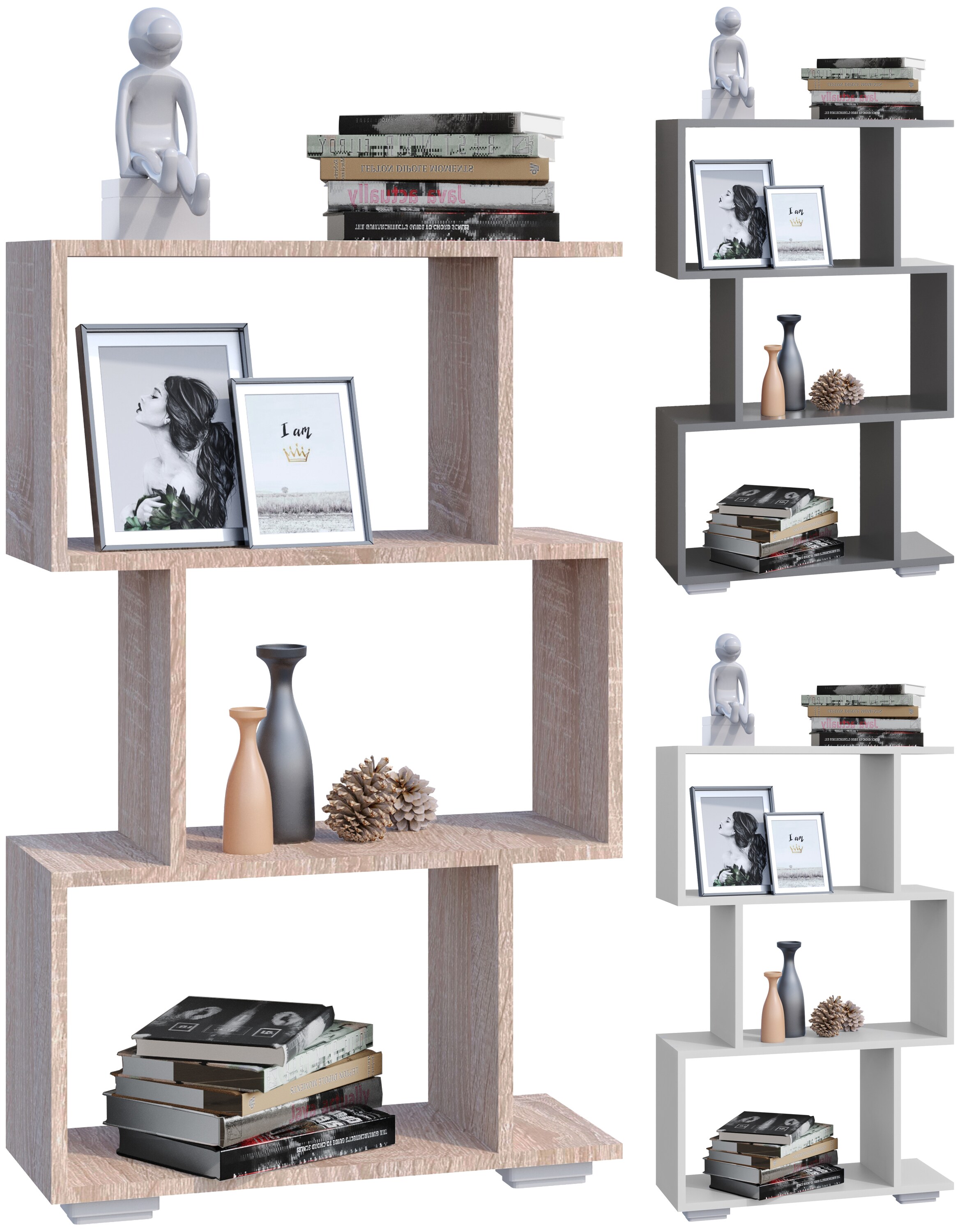 VCM Holz Raumteiler Stand Regal B&uuml;cherregal Deko B&uuml;cher Standregal Palusa M 