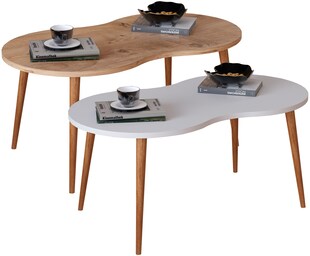 VCM Holz Beistelltisch | ovaler Couchtisch im schlichten Design | Maße ca. H. 42 x B. 90 x T. 41 cm | Wohnzimmertisch - Barilo 