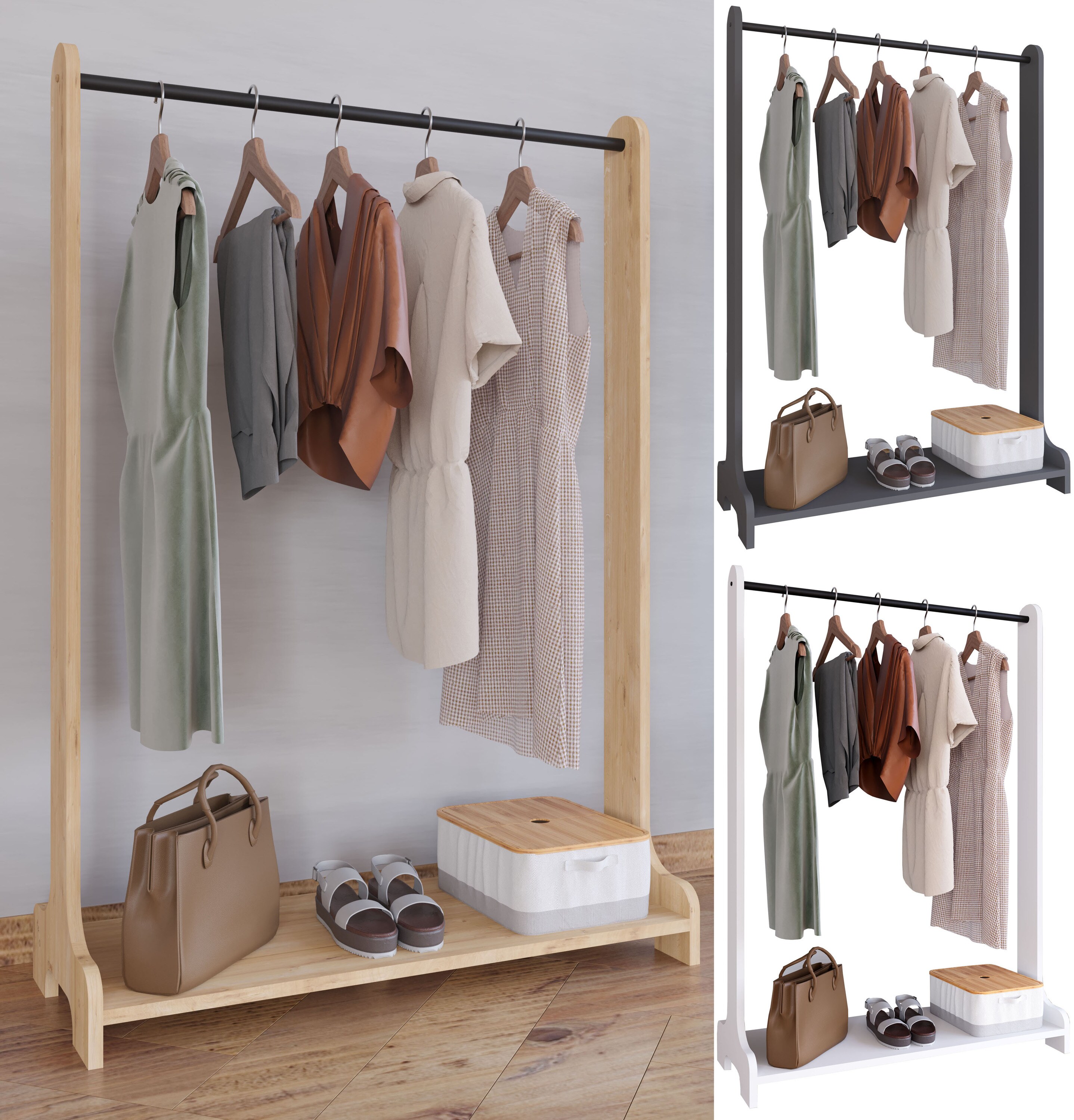 VCM Holz Kleiderschrank | offener Schrank |begehbarer | Kleiderregal | Ma&szlig;e ca. B. . B. 89 x H. 128 x T. 35 cm - Lempu H. 128 cm 