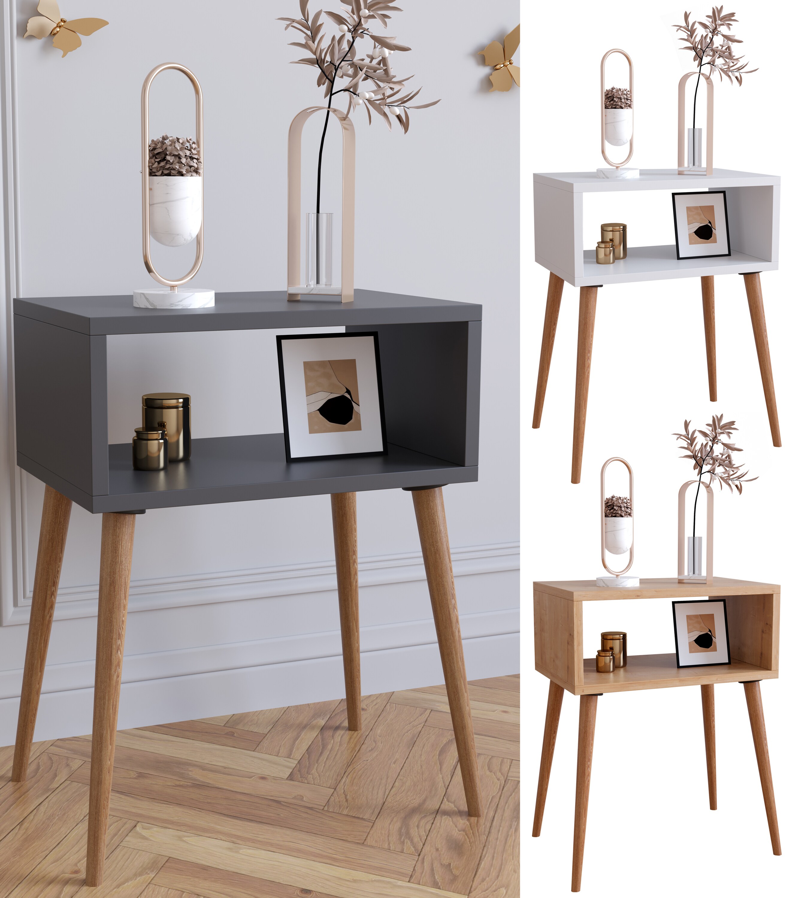 VCM Nachtschrank | Beistelltisch | Nachttisch | Ma&szlig;e ca. H. 57 x B. 45 x T. 30 cm - Singol M 