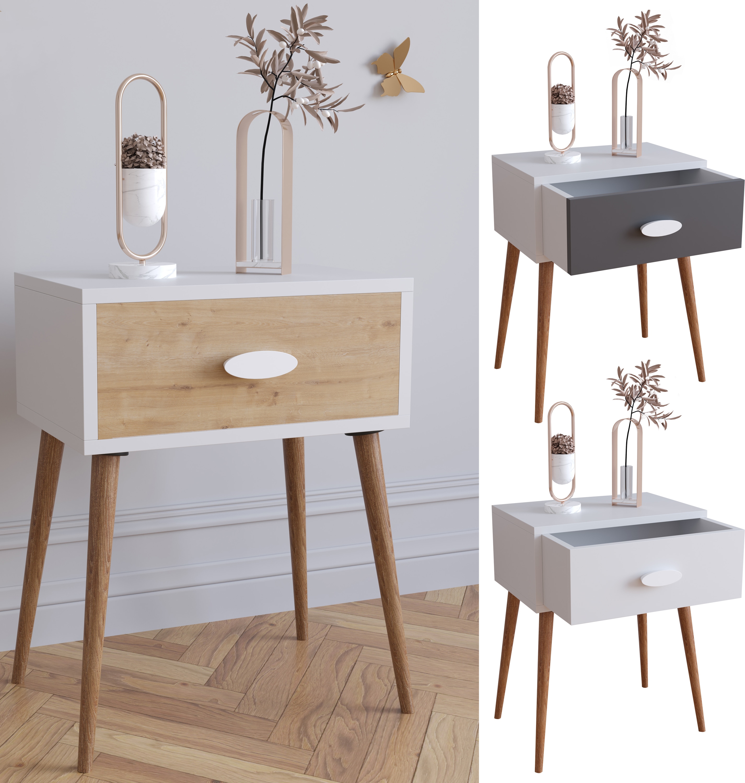 VCM Nachtschrank | Beistelltisch | Nachttisch | Ma&szlig;e ca. H. 60 x B. 45 x T. 30 cm - Singol L 