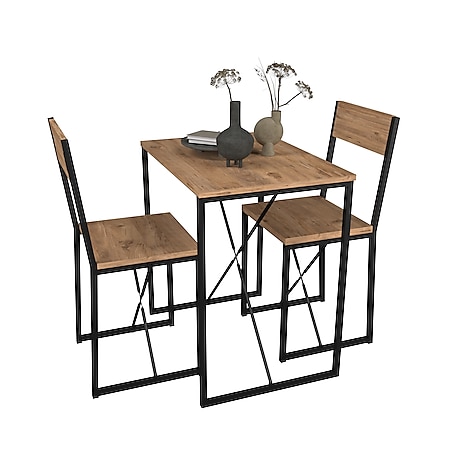 VCM 3-tlg. Holz Metall Essgruppe Küchentisch Esstisch Set Tischgruppe Tisch Stühle Insasi M 