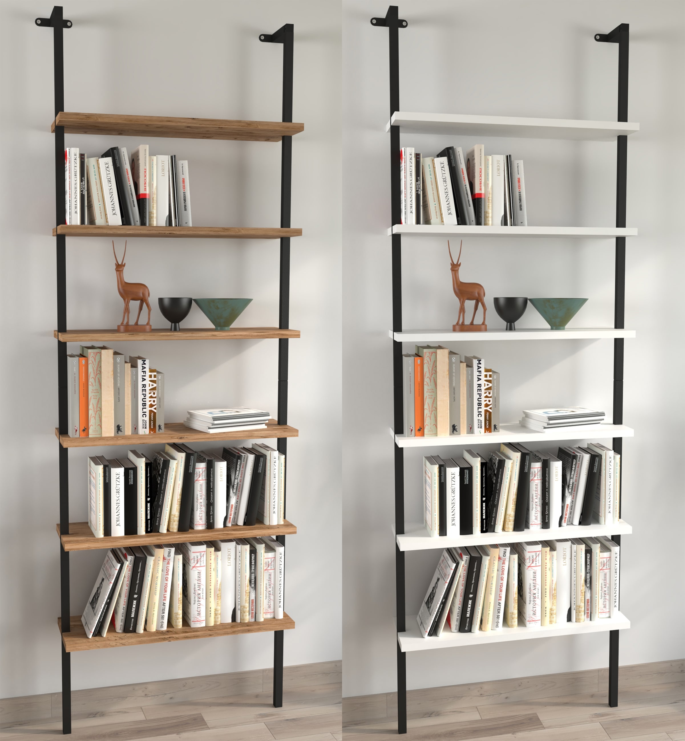 VCM Holzregal h&auml;ngend | platzsparendes Regal | Ma&szlig;e:H. 183 x B. 60 x T. 20 cm | Elegantes Regal h&auml;ngend | Aufbewahrungsregal | B&uuml;cherregal | Wandboard - Insasi 6 