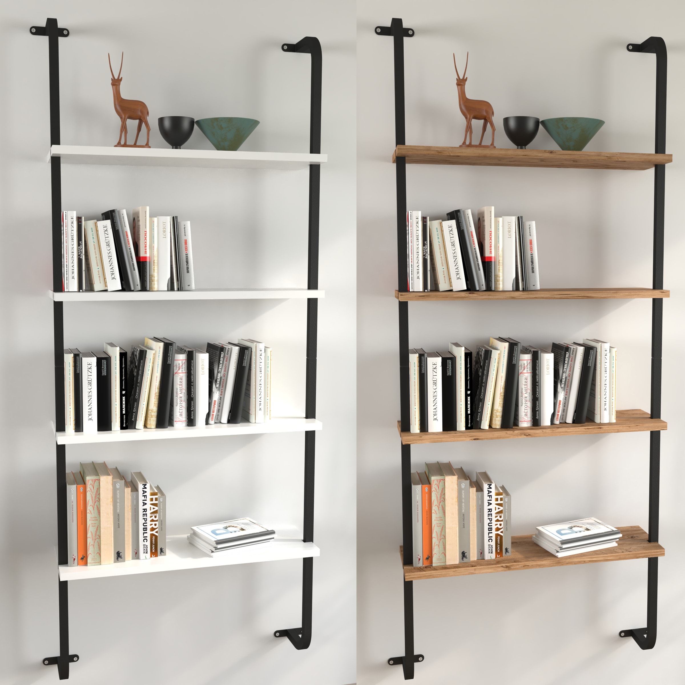 VCM Holzregal h&auml;ngend | platzsparendes Regal | Ma&szlig;e:  H. 150 x B. 64 x T. 20 cm | Elegantes Regal h&auml;ngend | Aufbewahrungsregal | B&uuml;cherregal | Wandboard - Insasi 4 