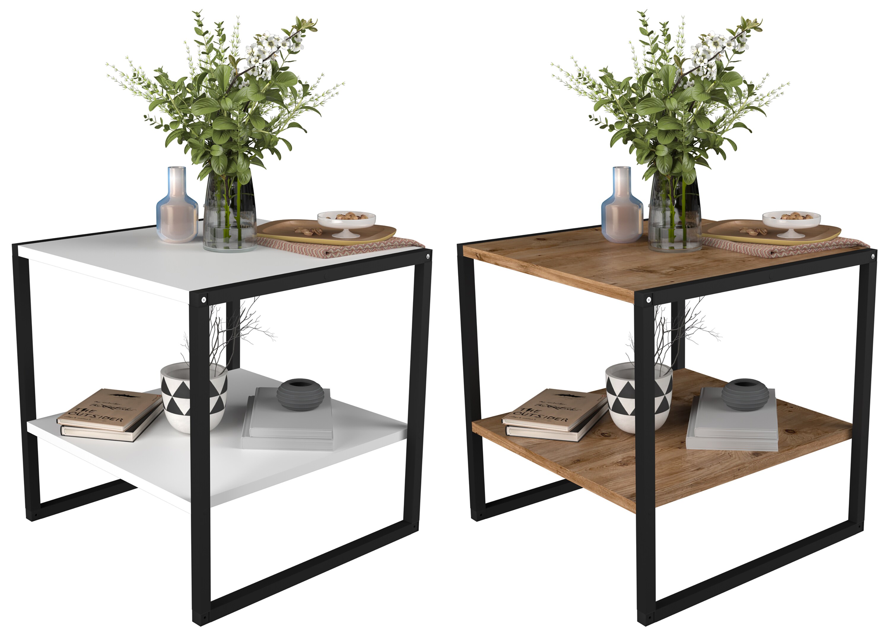 VCM Holz Beistelltisch | Couchtisch im schlichten Industriestyle | Ma&szlig;e ca. H. 50 x B. 50 x T. 50 cm | Wohnzimmertisch | Kaffeetisch - Insasi M 