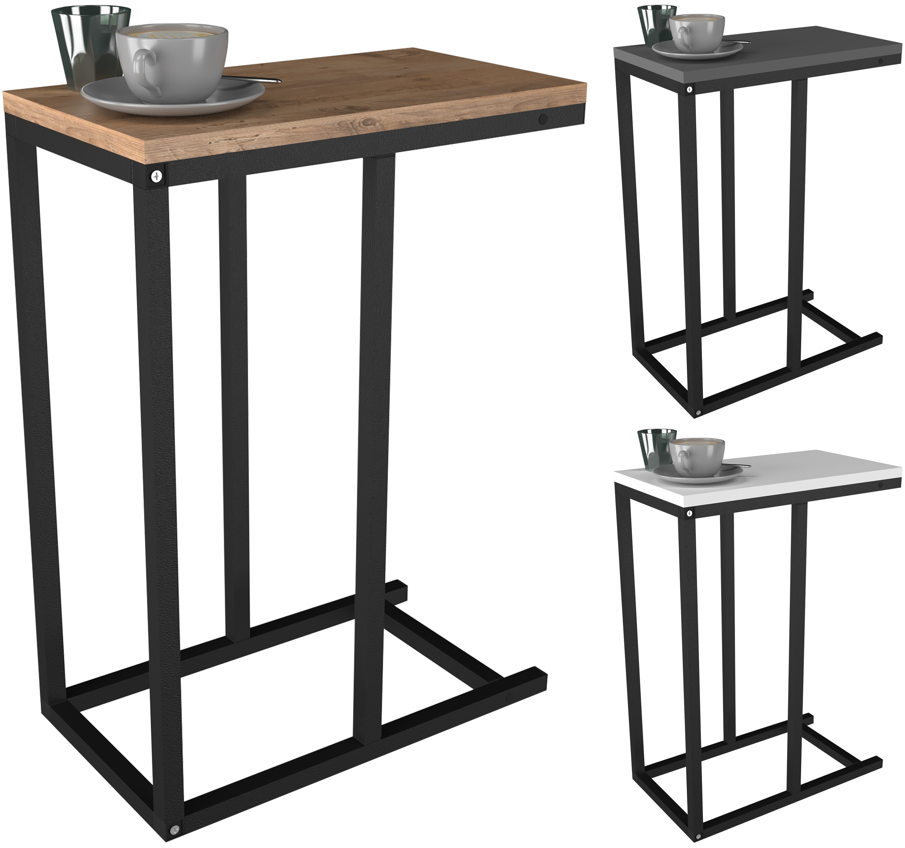 VCM Holz Beistelltisch | Couchtisch im schlichten Industriestyle | Ma&szlig;e ca. H. 63 x B. 26 x T. 46 cm | Wohnzimmertisch | Kaffeetisch - Insasi S 