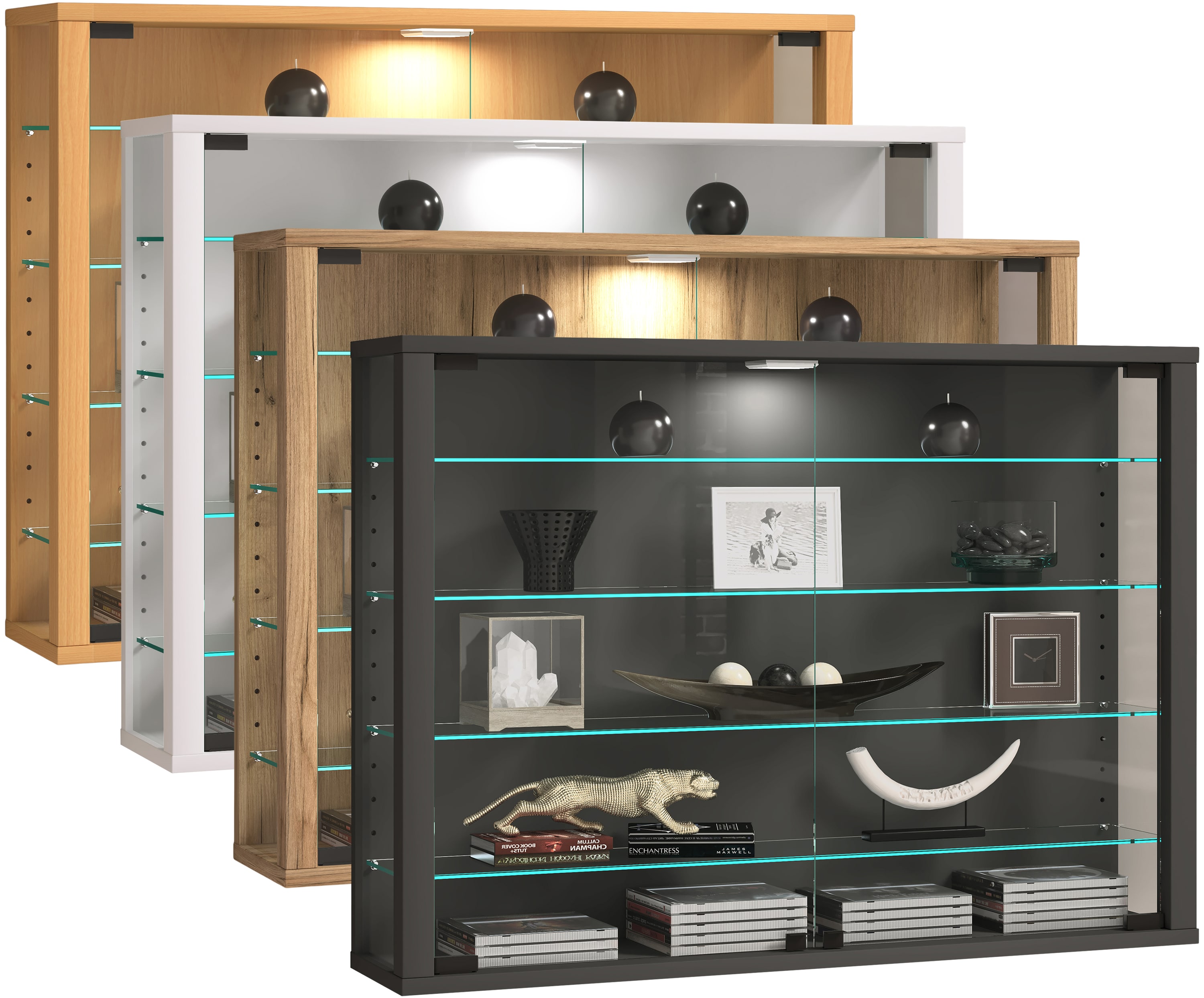 VCM Glasvitrine h&auml;ngend | Vitrine Glas mit ESG-Sicherheitsglas | Ma&szlig;e: H. 60 x B. 83 x T. 18 cm | H&auml;ngevitrine Glas | Modern und platzsparend | Glas Vitrinenschrank - Vitrosa L 