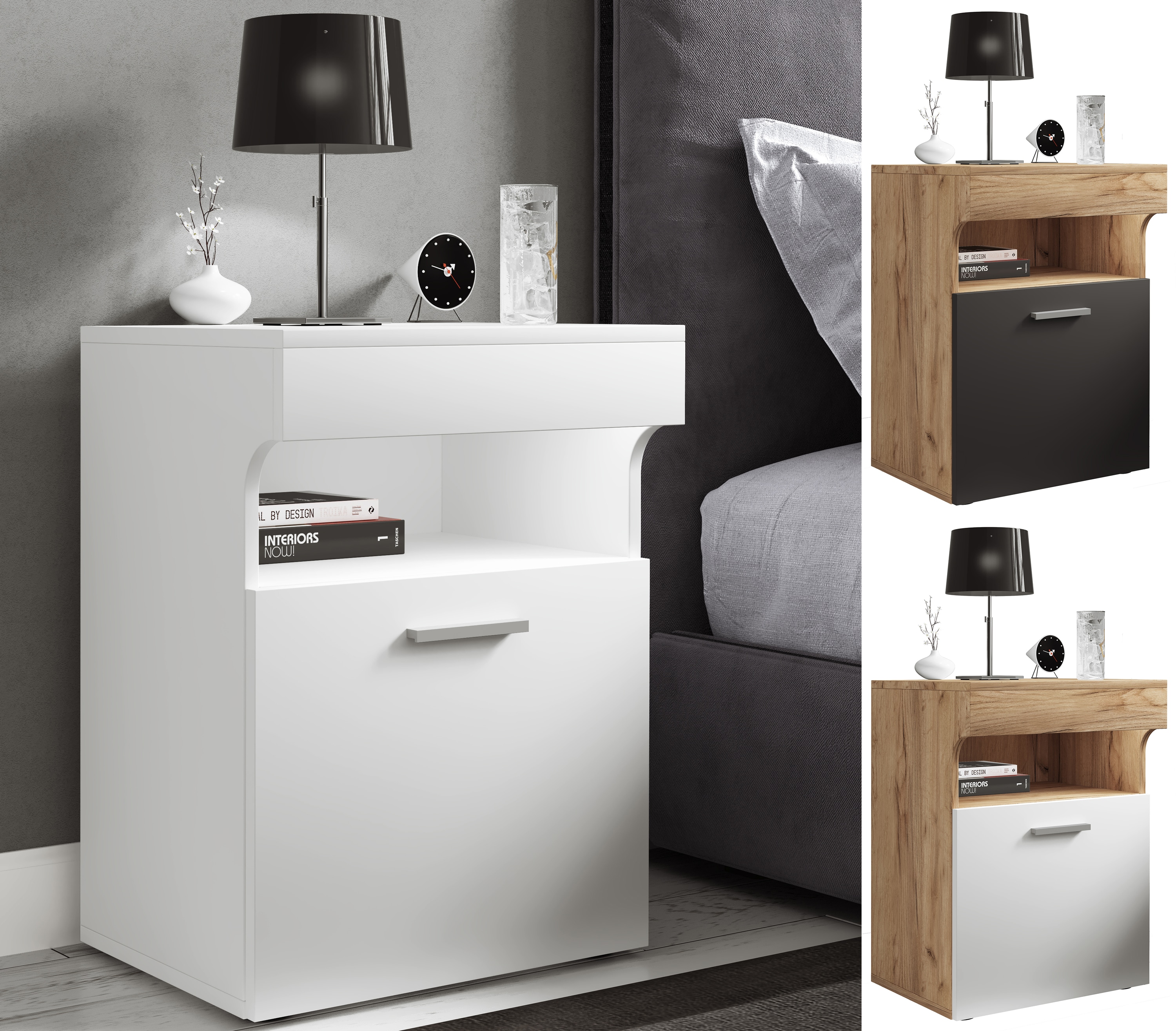 VCM Nachtschrank | Beistelltisch mit Dreht&uuml;r | Nachttisch | Ma&szlig;e ca. H. 61 x B. 45 x T. 39 cm - Slepal M 