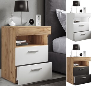 VCM Nachtschrank | Beistelltisch mit zwei Schubladen | Nachttisch | Maße ca. H. 61 x B. 45 x T. 39 cm - Slepal L 