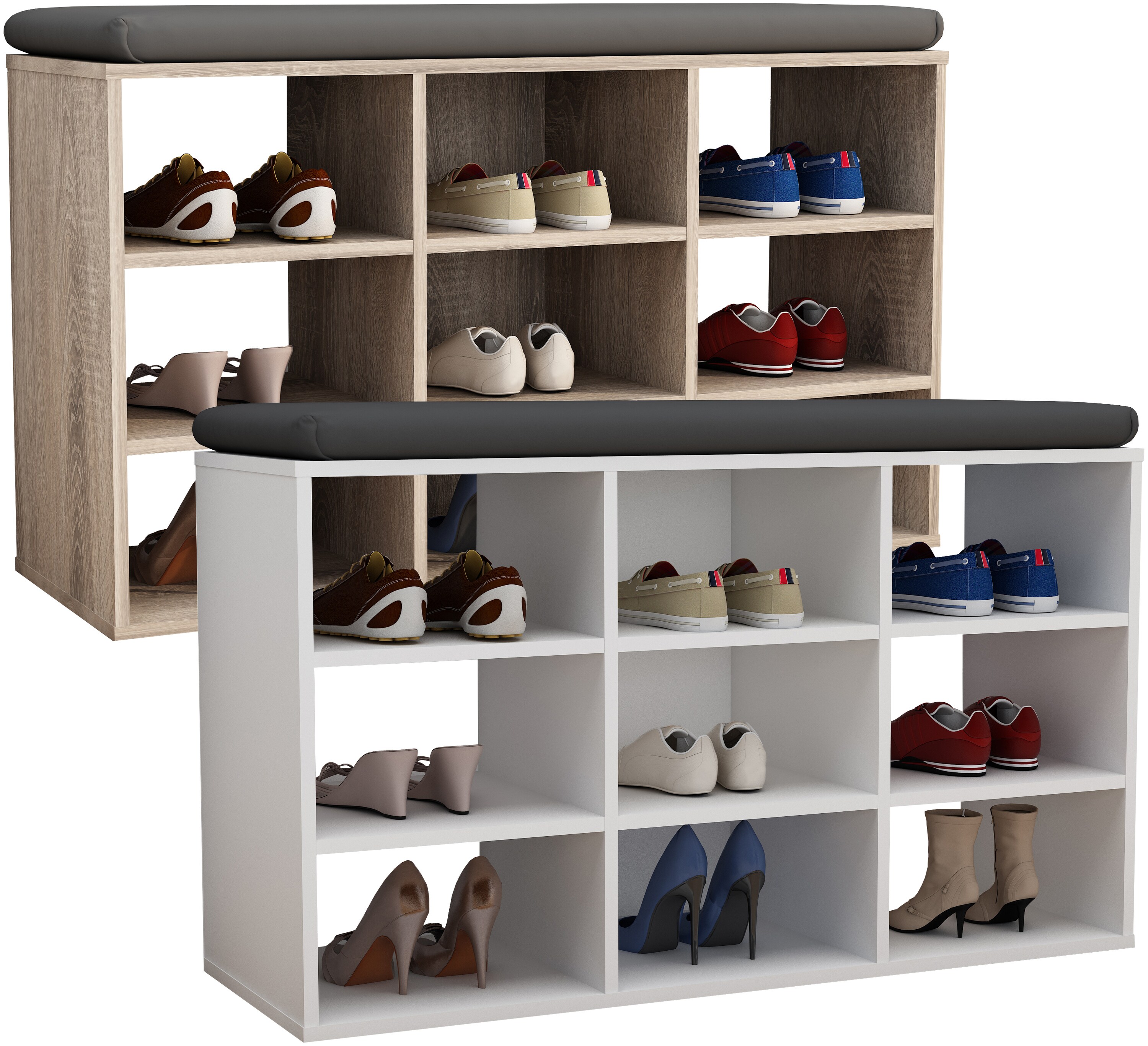 VCM Holz Schuhregal | Ma&szlig;e ca. H. 50 x B. 80 x T. 30 cm | Schuhkommode mit 9 F&auml;cher | Schuhschrank - Hinsol XS 