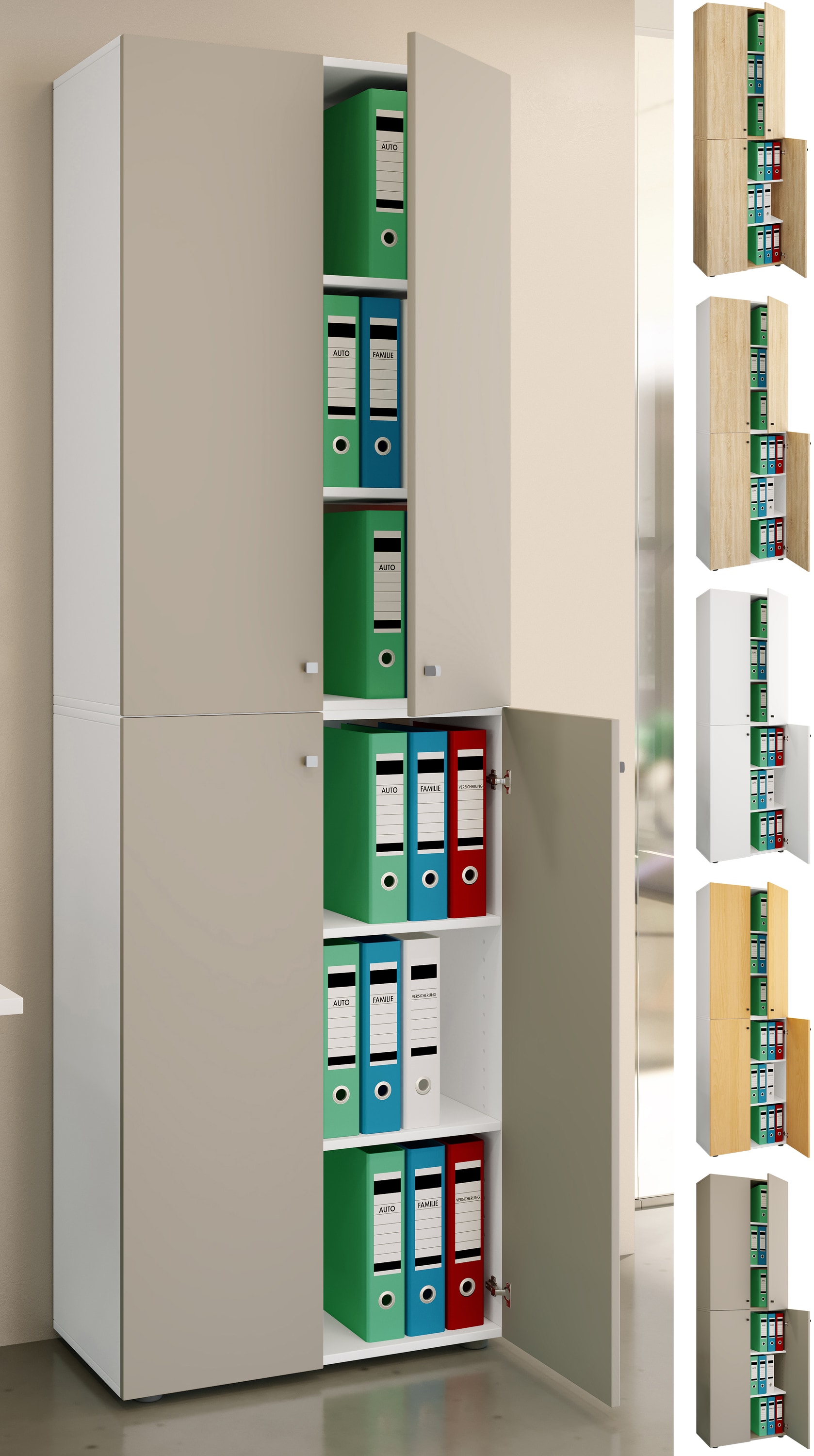 VCM B&uuml;roschrank mit 6 F&auml;chern | moderner Aktenschrank mit Dreht&uuml;ren | Ma&szlig;e ca. H. 220 x B. 70 x T. 40cm &ndash; Lona 6-Fach 