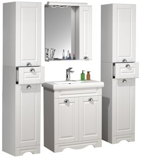 VCM 5-tlg. Waschplatz Waschtisch Breite 60 cm Badmöbel Set Waschbecken Spiegelschrank Hochschrank Landhaus Casalo L 