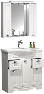 VCM 3-tlg. Waschplatz | Waschtisch Unterschrank 75 cm | Badmöbel Set mit Waschbecken und Spiegelschrank | praktische Schubladen | Landhaus | Komplettset Casalo XL 