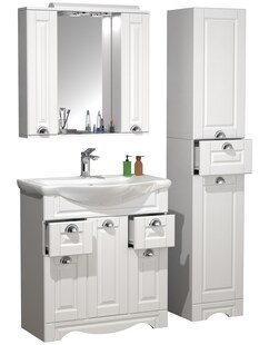 VCM 4-tlg. Waschplatz Waschtisch Breite 75 cm Badmöbel Set Waschbecken Spiegelschrank Hochschrank Schublade Landhaus Casalo XL 