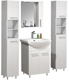 VCM 5-tlg. Waschplatz | Waschtisch Unterschrank 55 cm | Badmöbel Set mit Waschbecken Spiegeschrank Hochschrank | praktische Drehtüren | Komplettset Lisalo M 