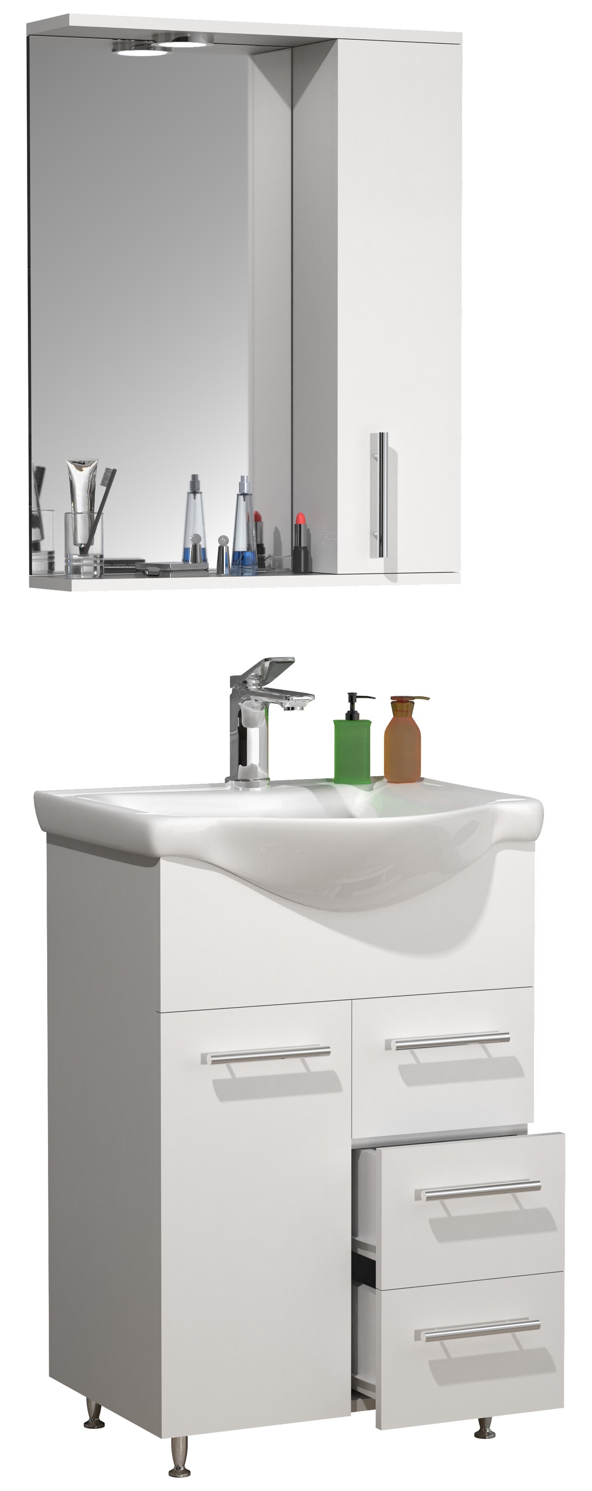 VCM 3-tlg. Waschplatz | Waschtisch Unterschrank 55 cm | Badm&ouml;bel Set mit Waschbecken und Spiegelschrank | praktische Schubladen | Komplettset Lisalo L 