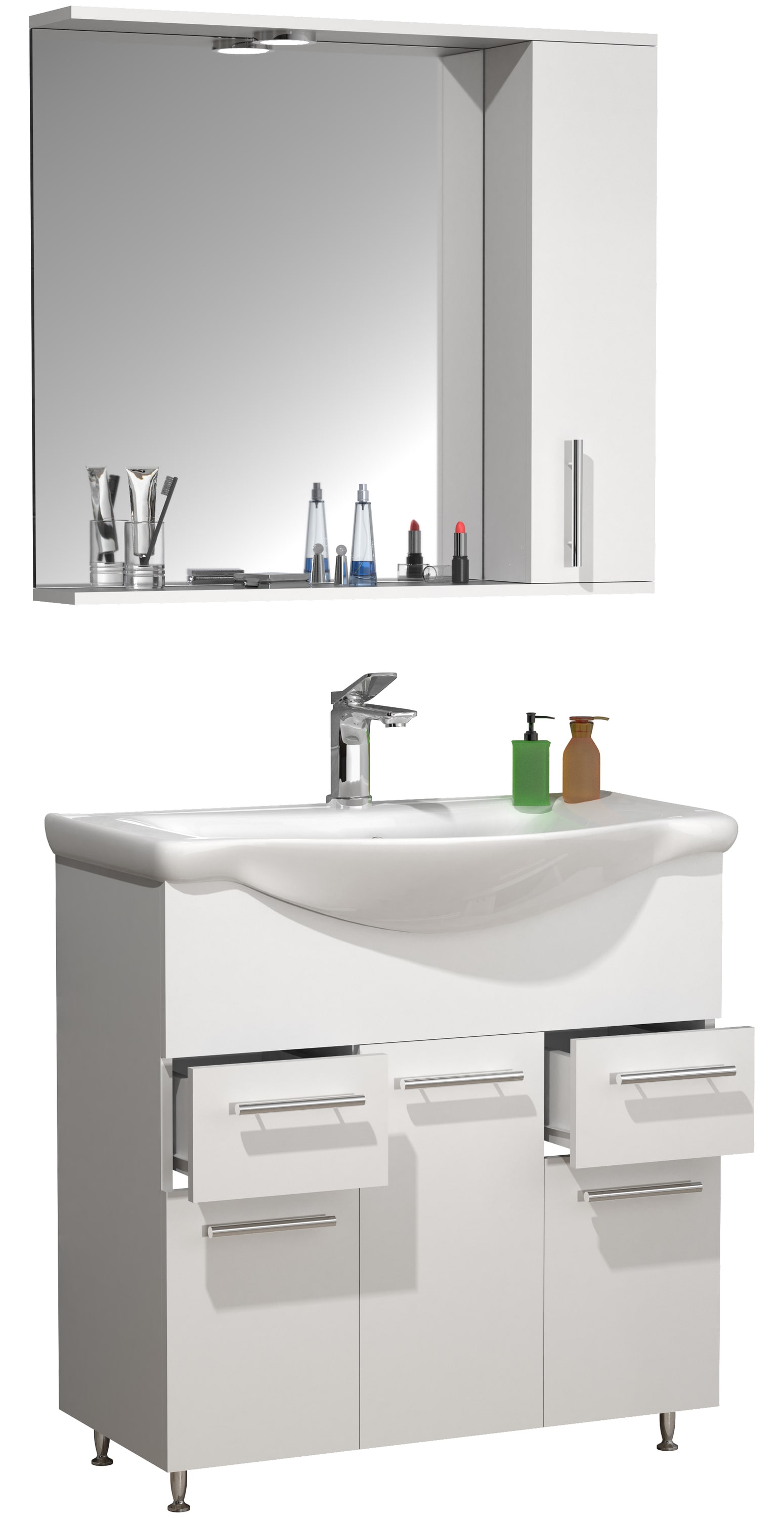 VCM 3-tlg. Waschplatz | Waschtisch Unterschrank 75 cm | Badm&ouml;bel Set mit Waschbecken | praktische Schubladen Dreht&uuml;ren | Spiegelschrank | Komplettset Lisalo XL 